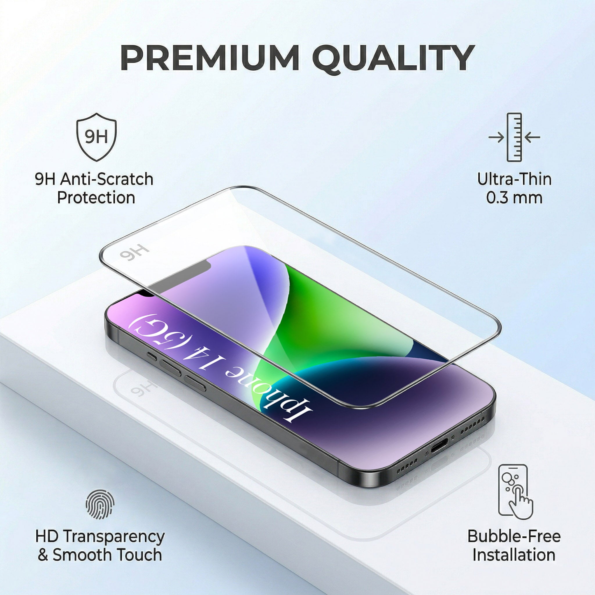 For Apple iPhone 14 Combo with Back Cover and 9H Tempered Glass (Liquid Silicone | Camera Protection | Oleophobic Coating Screen Glass)