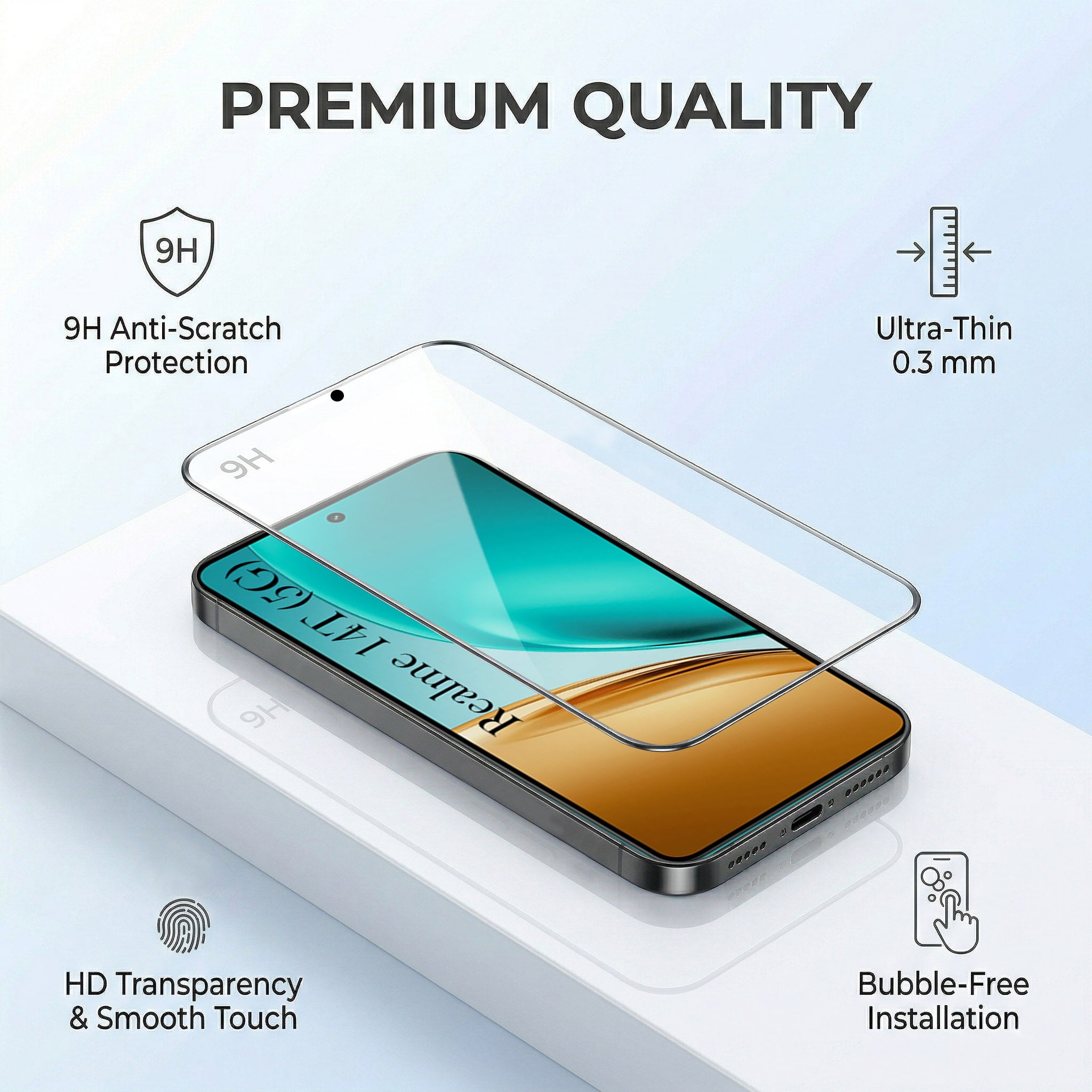 For Realme 14T Combo with Back Cover and 9H Tempered Glass (Lifetime Anti-Yellow | Sleek Hard Crystal | Oleophobic Coating Screen Glass)