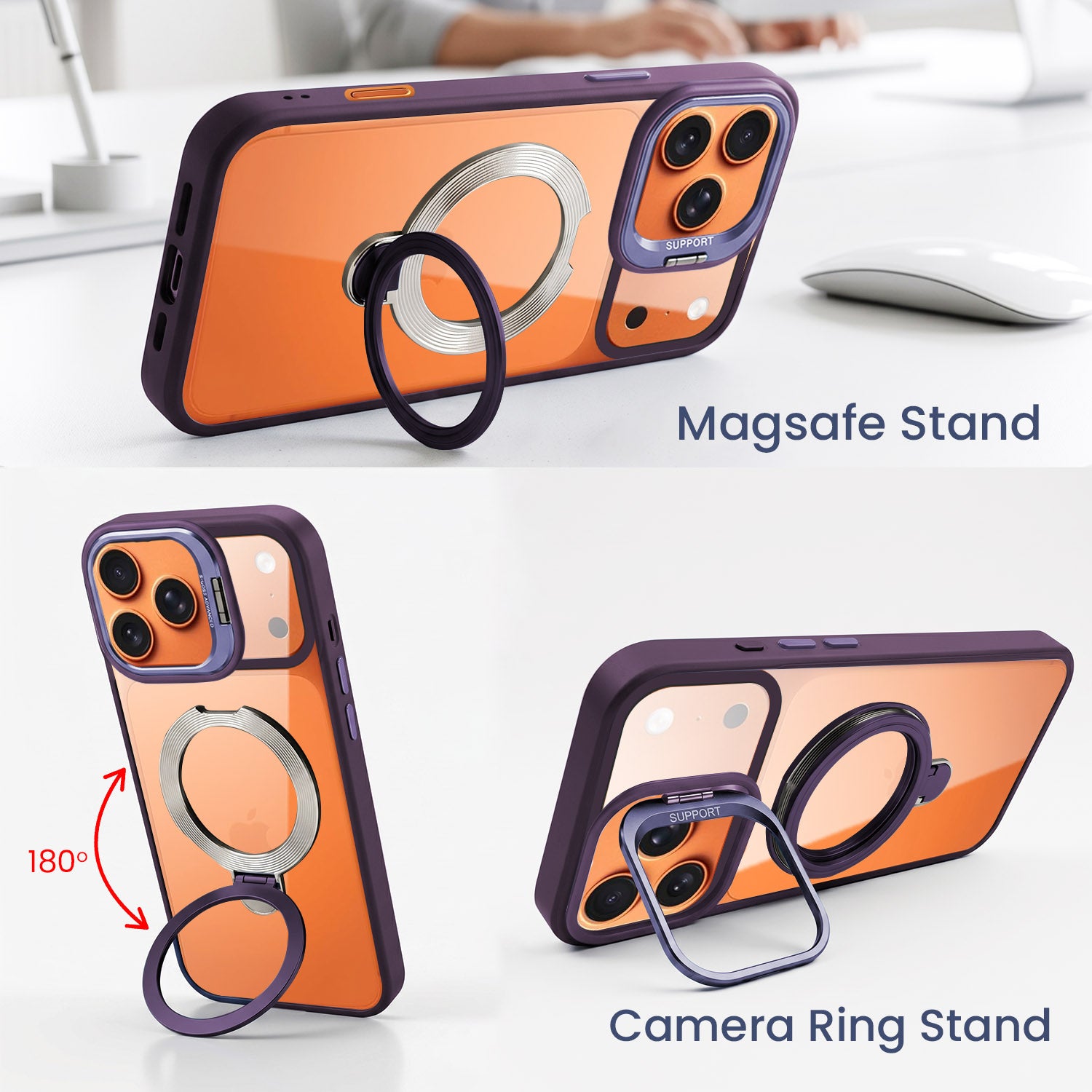 For Apple iPhone 17 Pro Max Back Cover Case Crystal (Lifetime Anti Yellow | Magnetic Ring Stand | Camera Lens Protection | MagSafe Compatible)