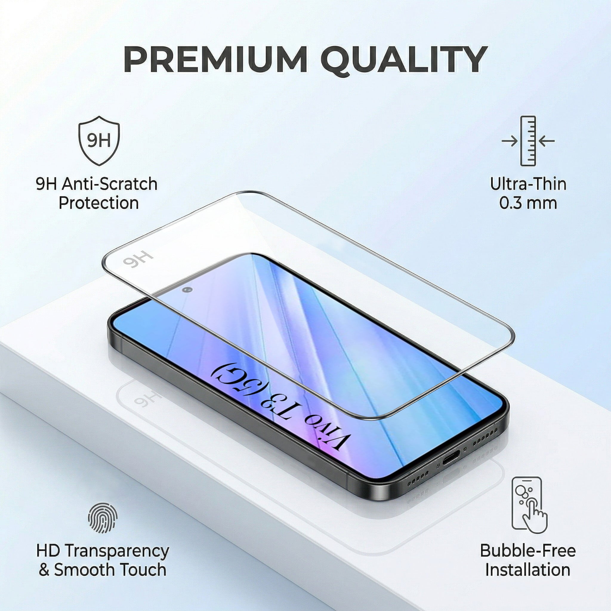 For Vivo T3 5G Combo with Back Cover and 9H Tempered Glass (Lifetime Anti-Yellow | Sleek Hard Crystal | Oleophobic Coating Screen Glass)