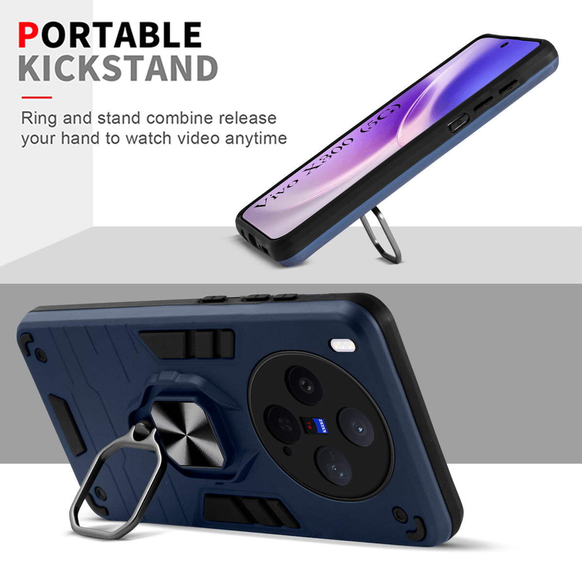 For Vivo X300 5G Back Cover Case Hybrid Armor (Shockproof Dual Layer Polycarbonate |Ring Holder Kickstand)