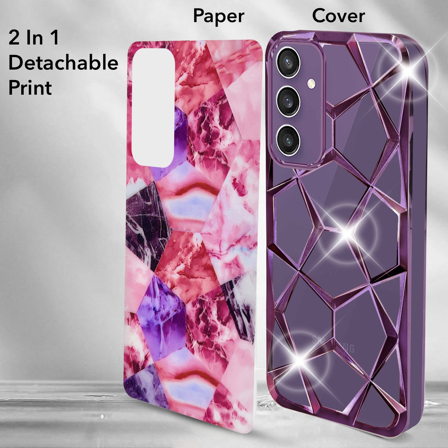 For Samsung Galaxy S23 FE 5G Back Cover Case ( Dual Design Glitter Sparkle and Detachable Diamond Print Case | Soft and Flexible)