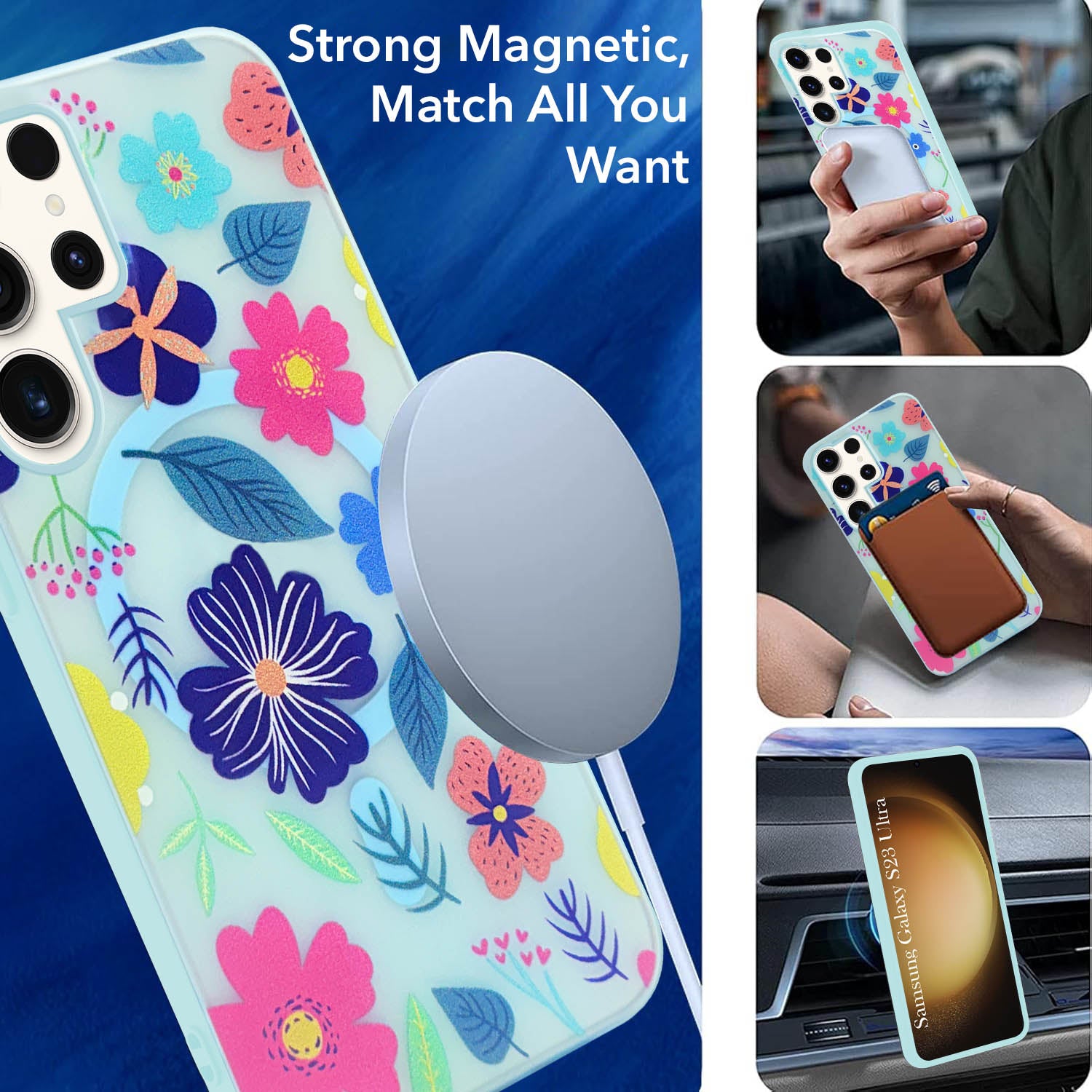 For Samsung Galaxy S23 Ultra Back Cover Case (Cute Floral Design | Flower Print for Girls | MagSafe Compatible Wireless Charging)