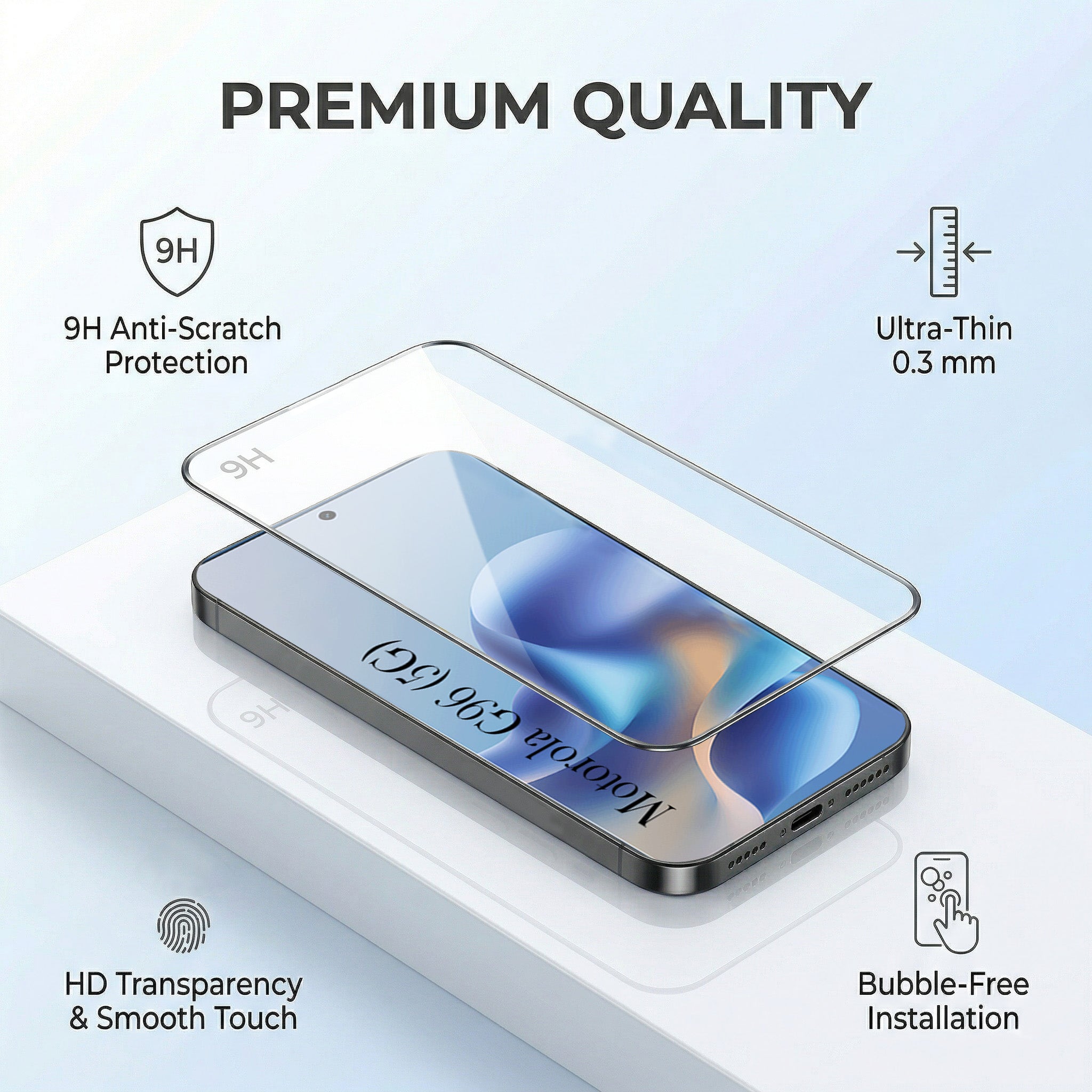 For Motorola Moto G96 Combo with Back Cover and 9H Tempered Glass (Lifetime Anti-Yellow | Sleek Hard Crystal | Oleophobic Coating Screen Glass)