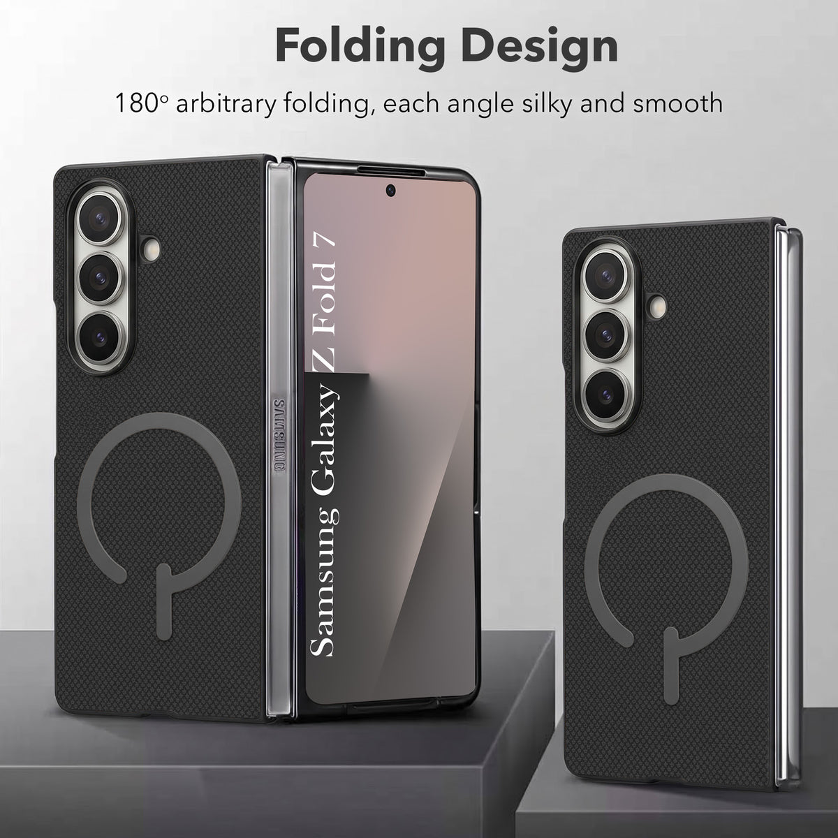 For Samsung Galaxy Z Fold 7 Premium Magnetic Back Cover Case (MagSafe Compatible | 180° Folding Design | Soft Microfiber Inner Lining | Textured Blue Finish)
