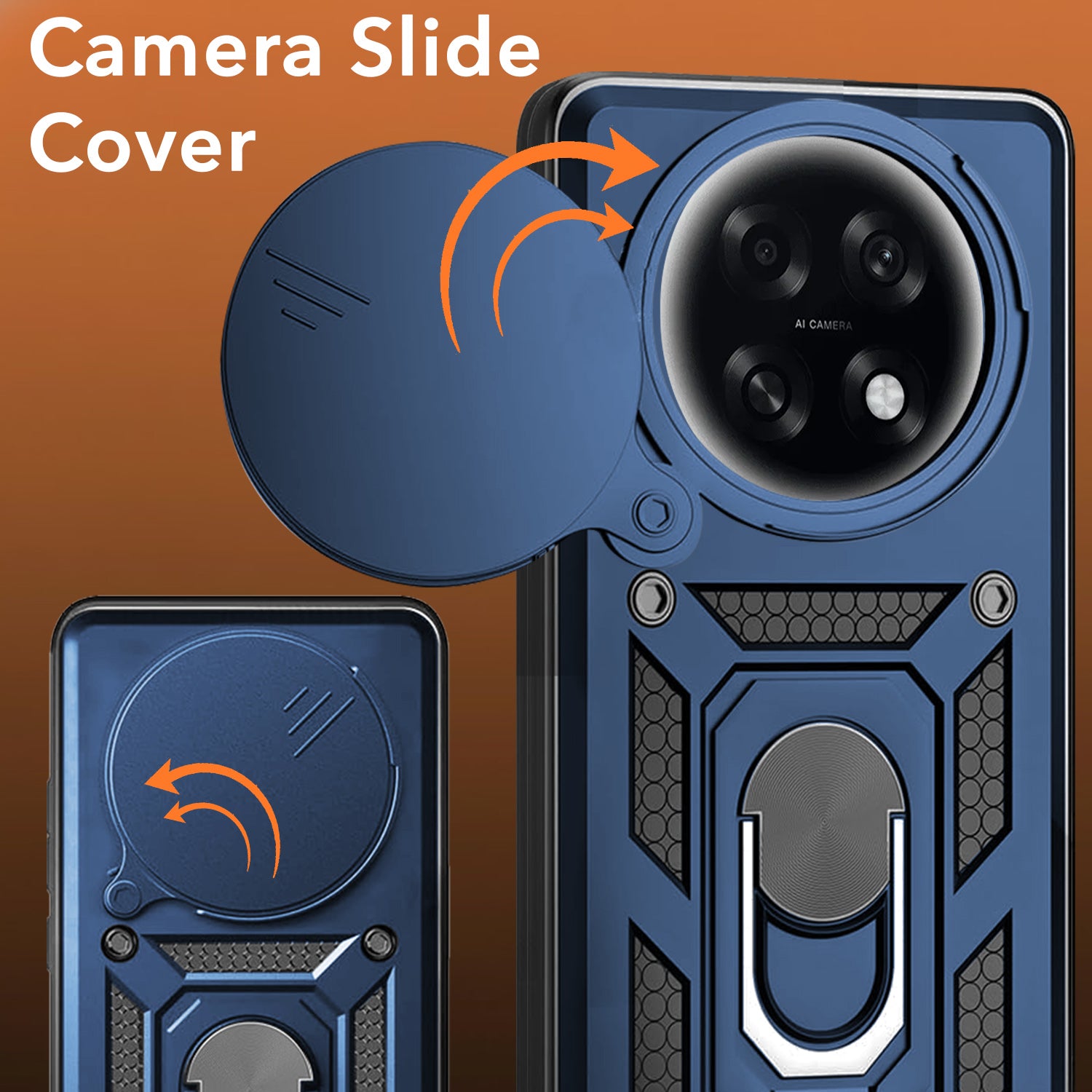 For Oppo F31 Pro Plus Hybrid Armor Back Cover Case (Sliding Shutter Camera Protection | Polycarbonate |Ring Holder Kickstand)