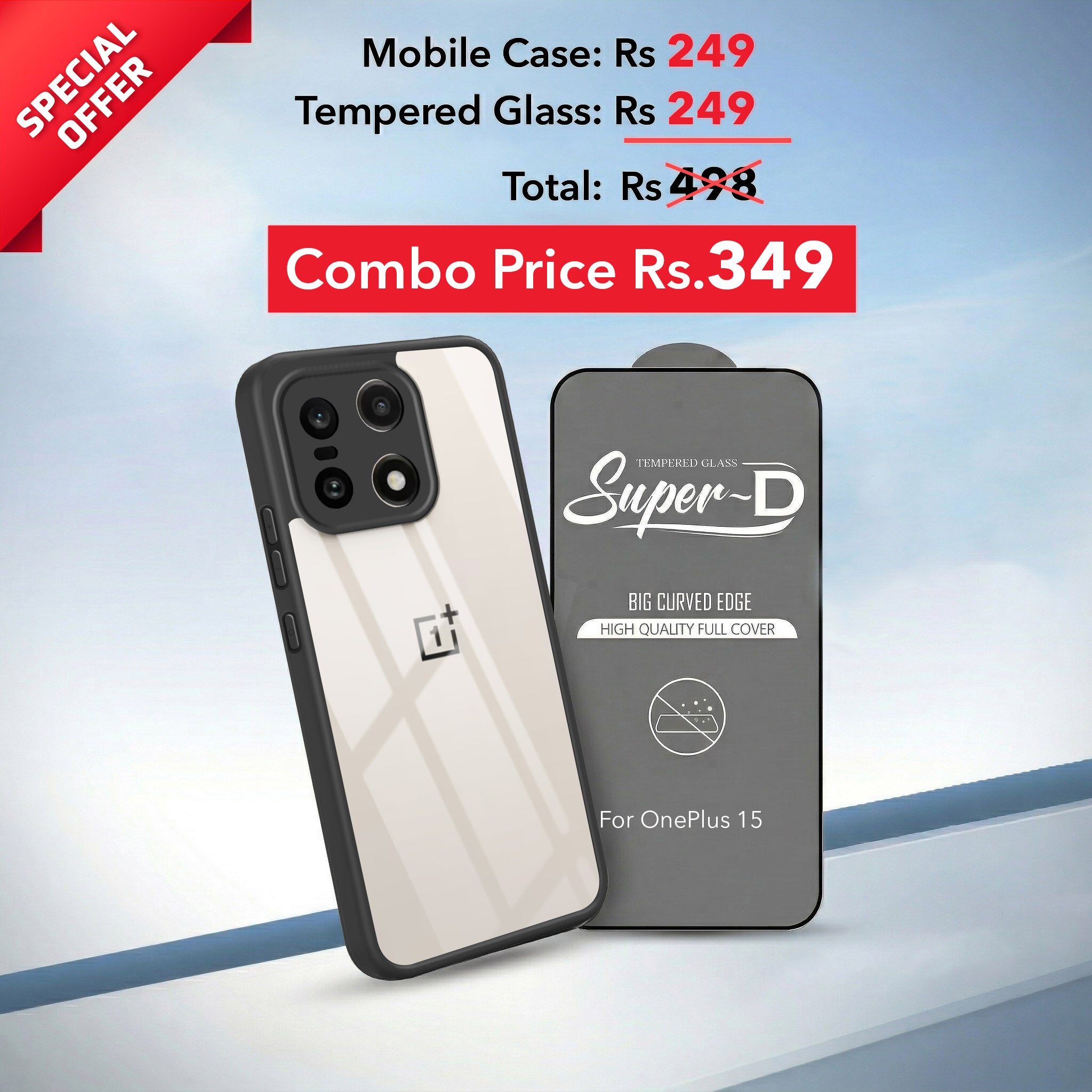 For OnePlus 15 5G Combo with Back Cover and 9H Tempered Glass (Lifetime Anti-Yellow | Crystal Clear Shockproof | Oleophobic Coating Screen Glass)