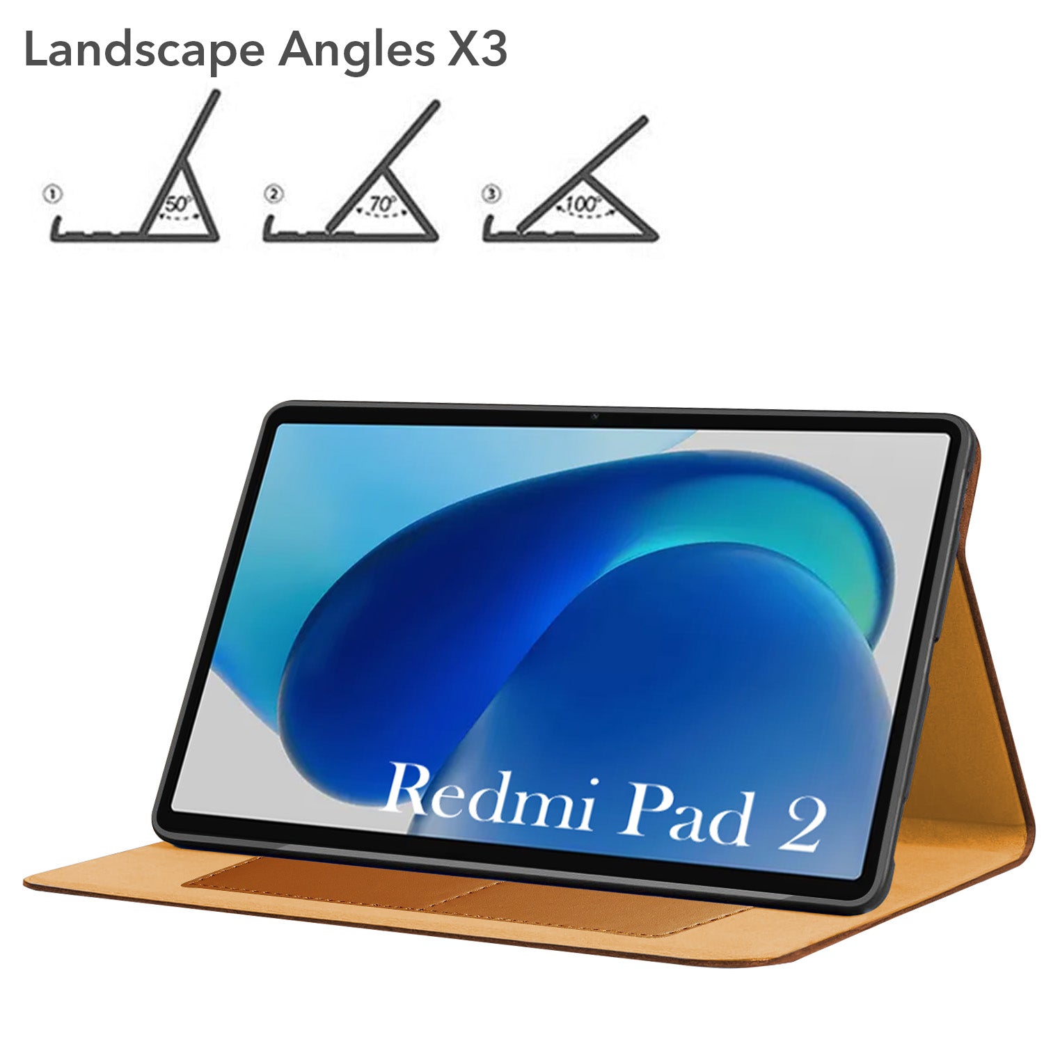 For Redmi Pad 2 11 Inch Flip Cover Folio Cover 25040RP0AG/RP0AI (PU Leather | Multi-Angle Smart Stand | Card Storage Slots | Silicone Back Pouch)