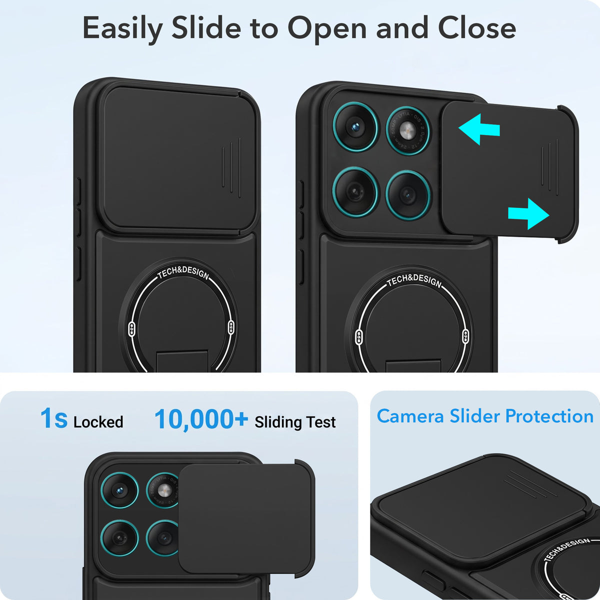 For Motorola Moto Edge 60 Fusion Back Case Cover Metallic (Hybrid Armor Kickstand | Sliding Shutter Camera Protection | MagSafe Compatible)