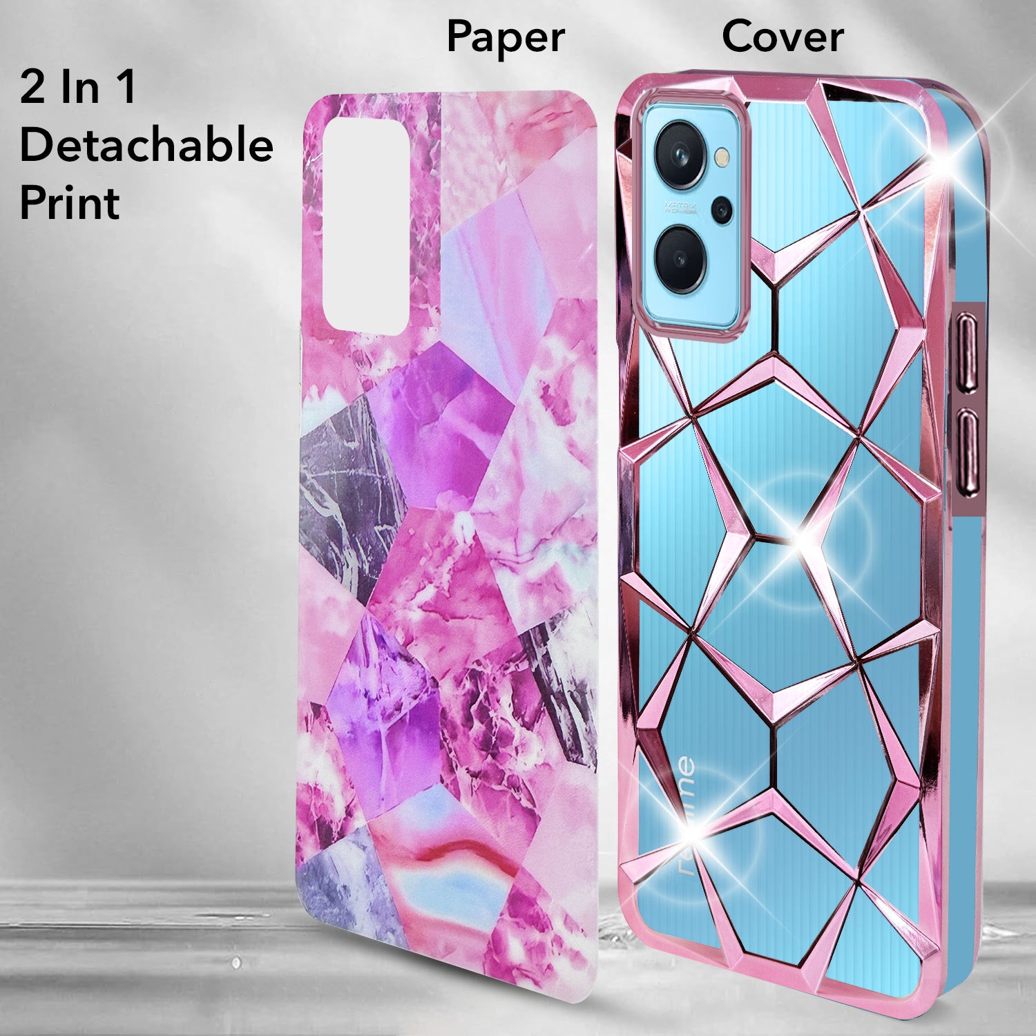 For Realme 9i 4G Back Cover Case (Dual Design Glitter Sparkle and Detachable Diamond Print Case | Soft and Flexible)