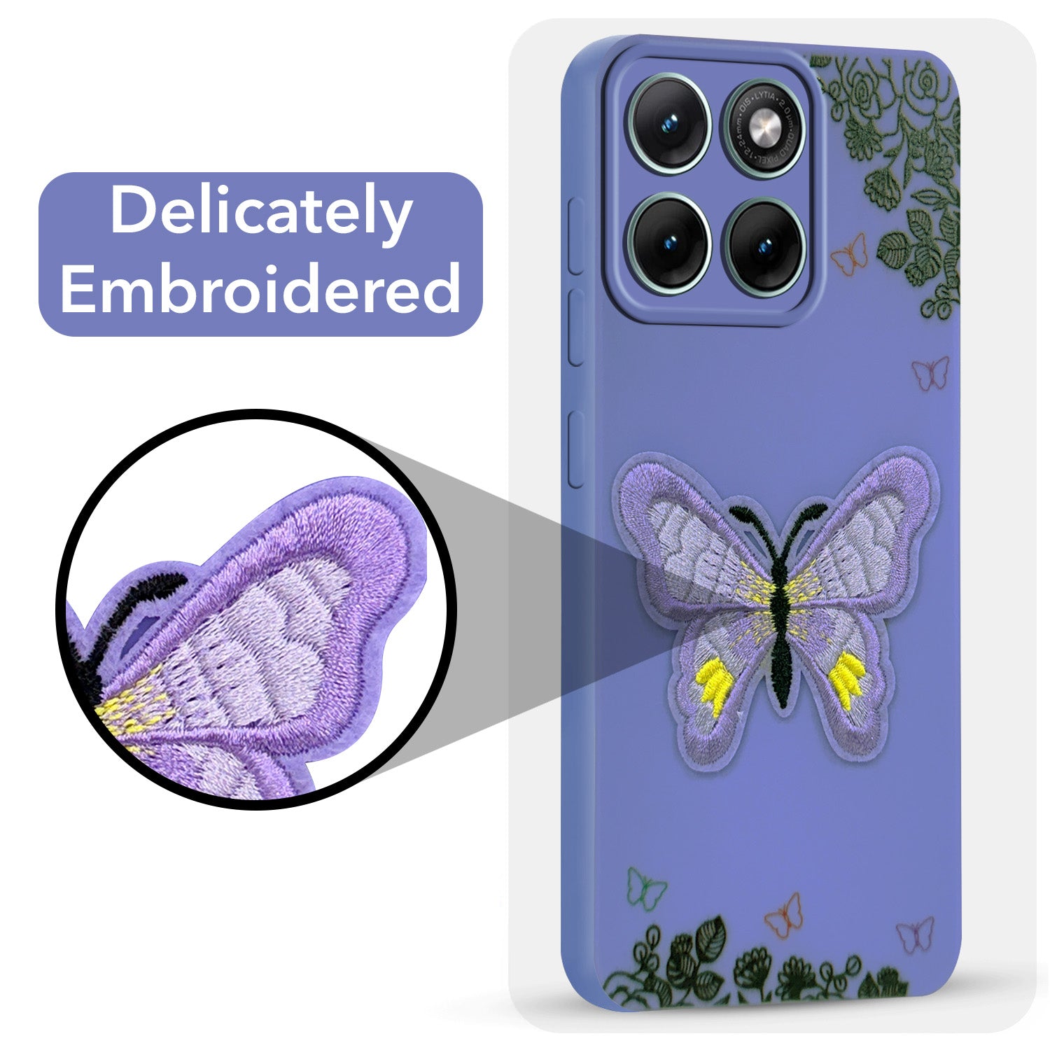 For Motorola Moto Edge 70 Fusion Back Cover Case (Soft Butterfly Embroidery | Women Teen Girls | Camera Protection| Matte Silicone)