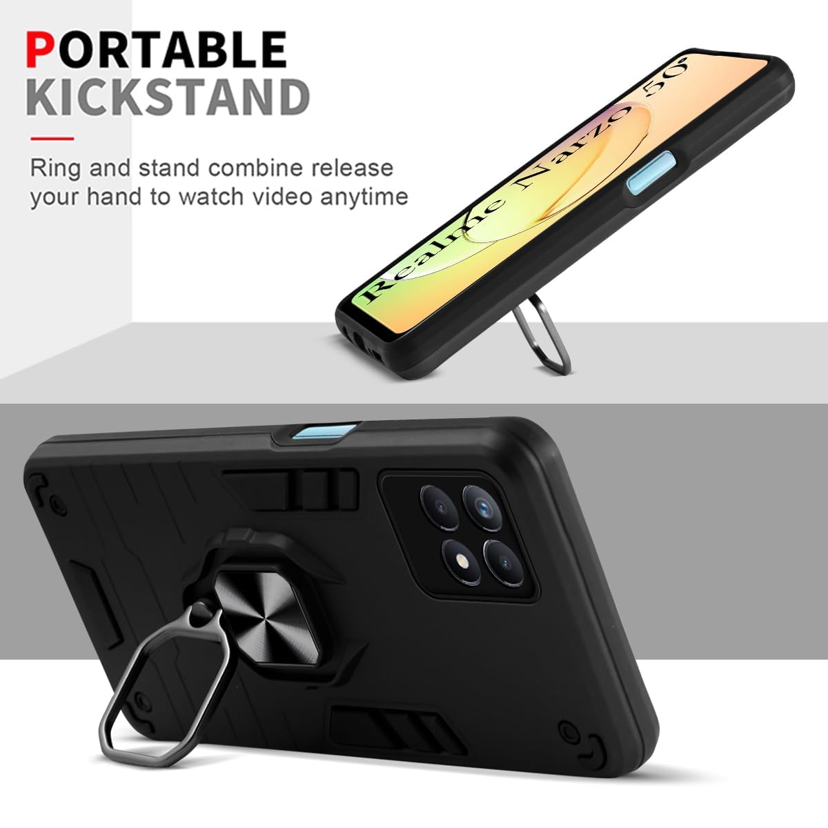 For Realme Narzo 50 Back Case Cover (Shockproof Polycarbonate Dual Layer Hybrid Armor | Robust Black) "