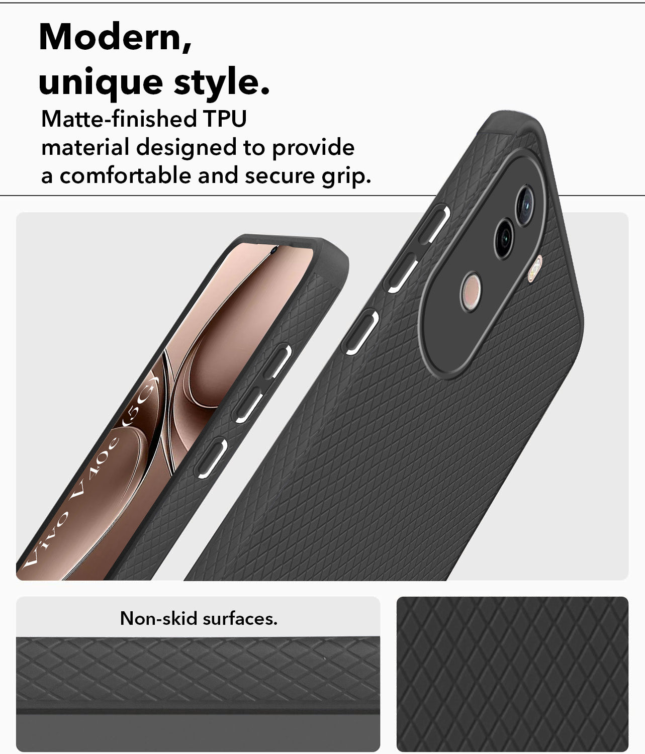 For Vivo V40e Back Cover Case (Liquid Silicone | Side Grip | Camera Protection)