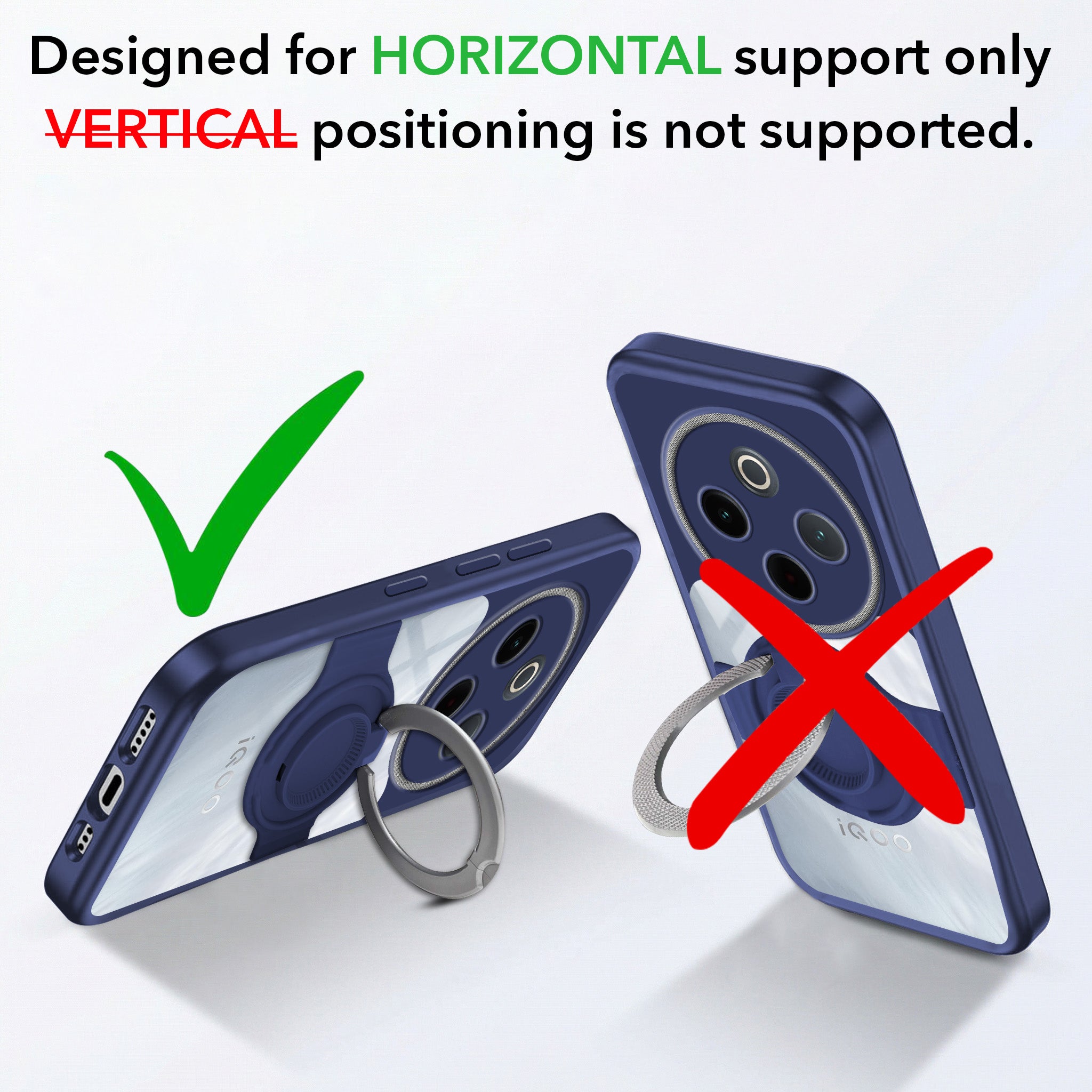For Vivo iQOO Z10 Back Cover Case with stand (Built-in Ring Holder Kickstand | Lifetime Anti Yellow | Camera Protection)