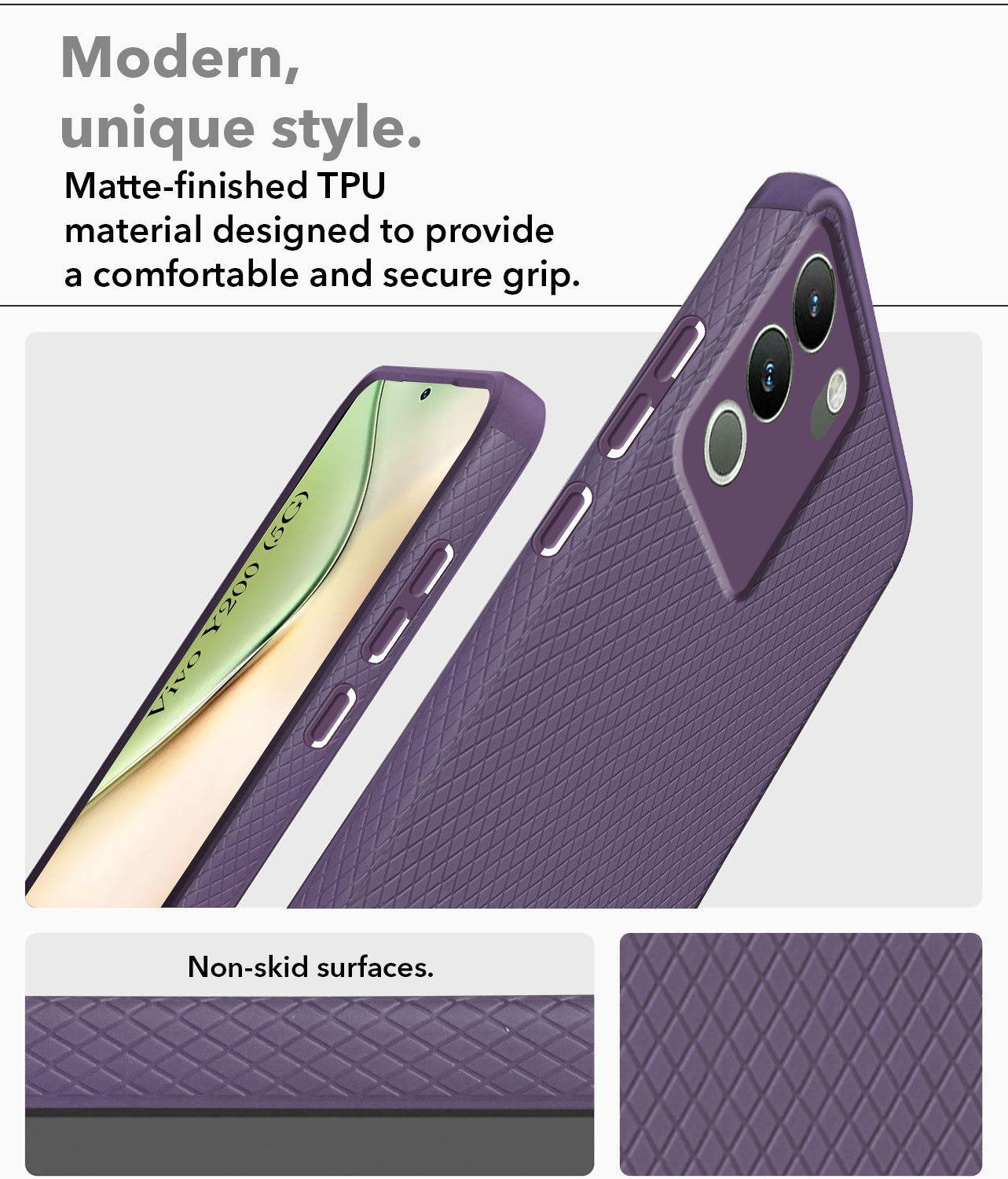 For Vivo Y200 Back Cover Case (Liquid Silicone | Side Grip | Camera Protection)