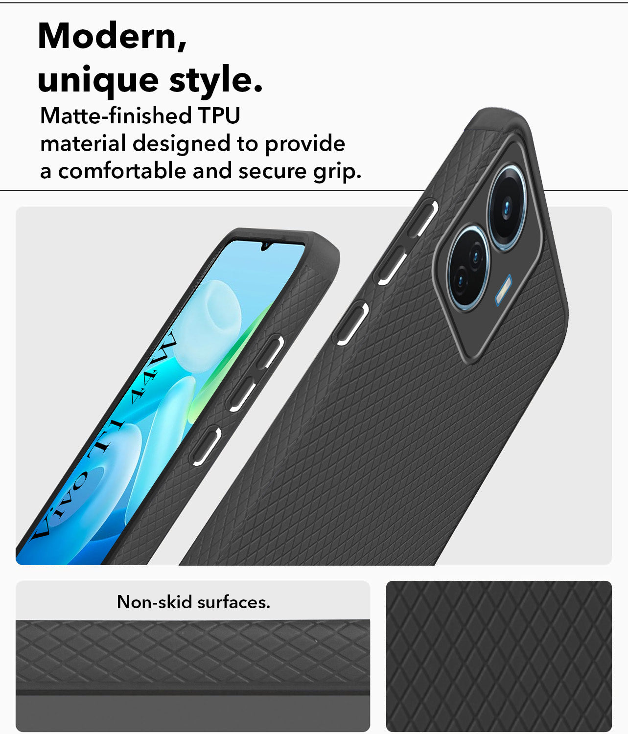 For Vivo T1 44W Back Cover Case (Liquid Silicone | Side Grip | Camera Protection)