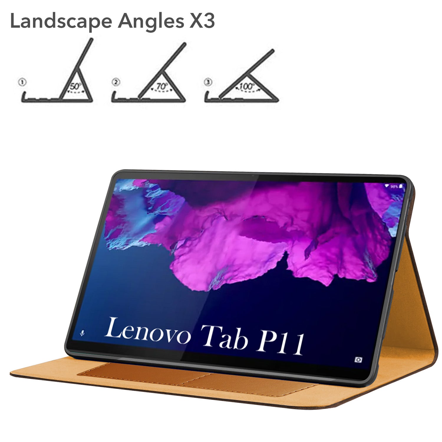 For Lenovo Tab P11 11.5 Inch TB-J606F Flip Cover Folio Cover (PU Matte Leather | Multi-Angle Smart Stand | Card Storage Slots | Silicone Back Pouch)