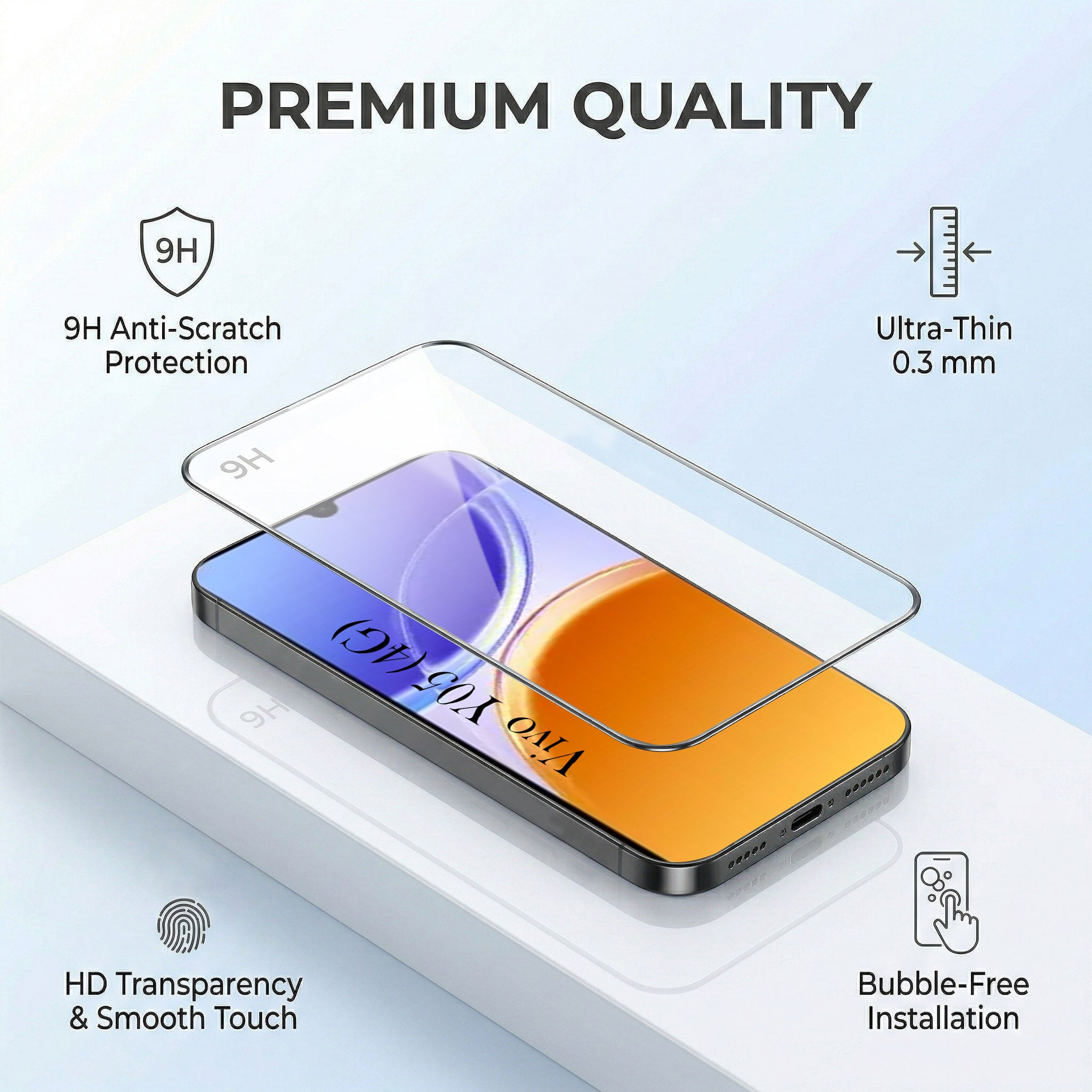 For Vivo Y05 4G Combo with Back Cover and 9H Tempered Glass (Liquid Silicone | Camera Protection | Oleophobic Coating Screen Glass)