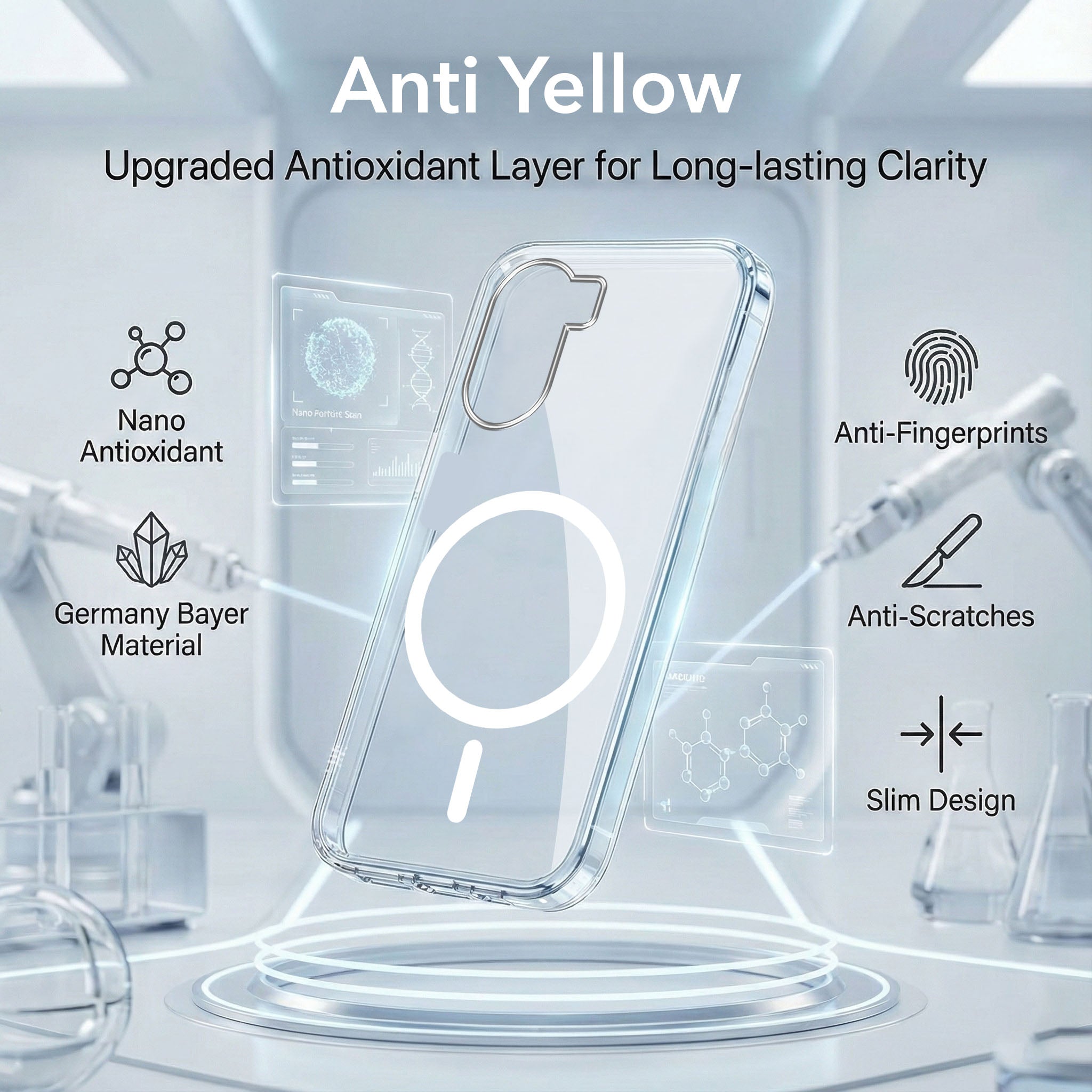 For Vivo Y56 5G Back Cover Case Lifetime Anti-Yellow MagSafe Compatible Clear(Sleek Hard Crystal | Shockproof and Camera Protection)