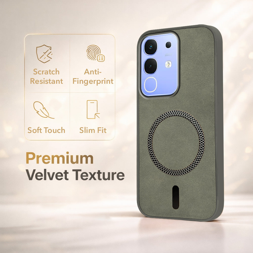 For Vivo iQOO Z10x Back Cover Case Leather Finish (MagSafe Compatible Wireless Charging | Soft Touch | Camera Bump Protection)