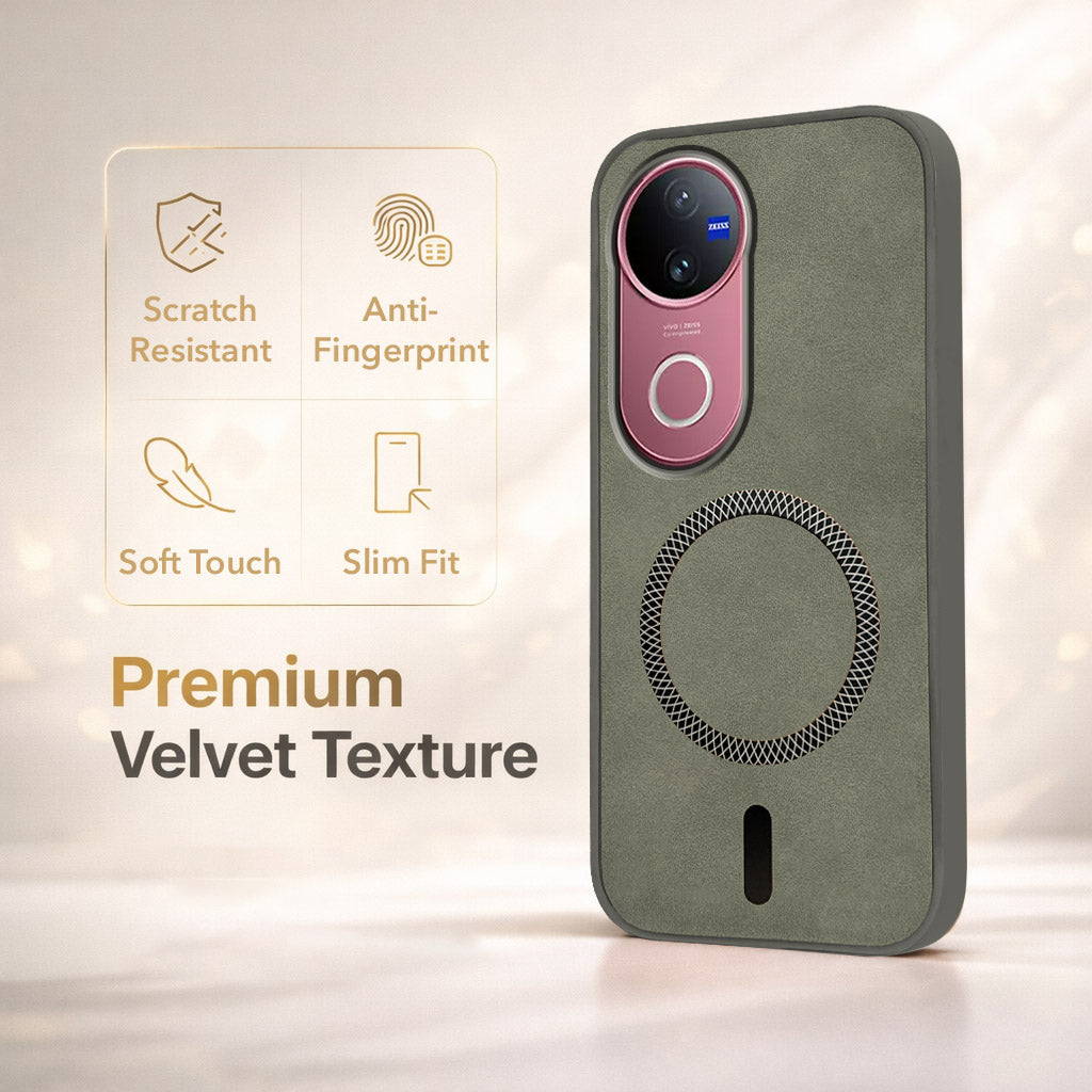 For Vivo V50 | Vivo V50e Back Cover Case Leather Finish (MagSafe Compatible Wireless Charging | Soft Touch | Camera Bump Protection)