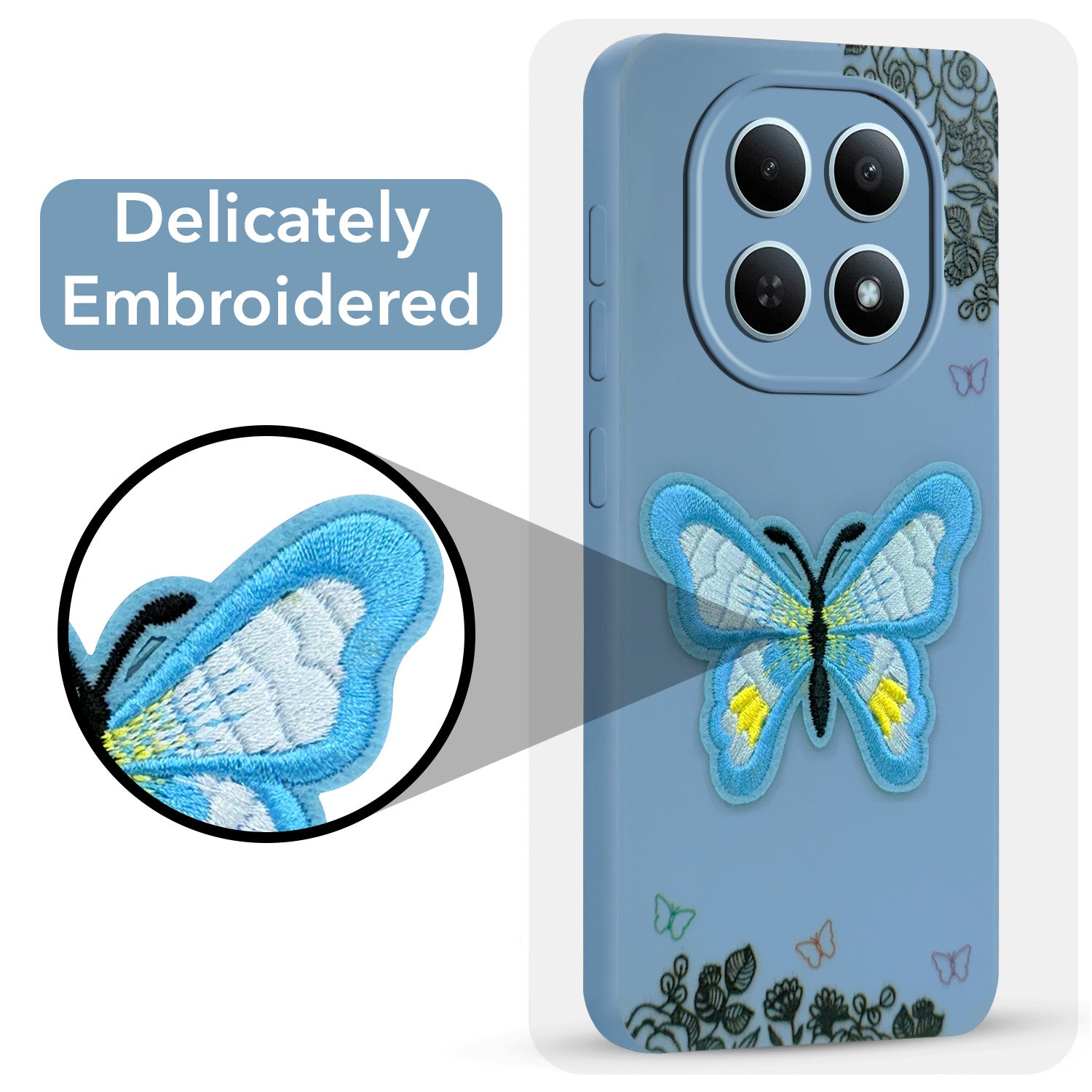 For Redmi note 15 | Redmi note 15 SE (5G) Back Cover Case (Soft Butterfly Embroidery | Women Teen Girls | Camera Protection| Matte Silicone)