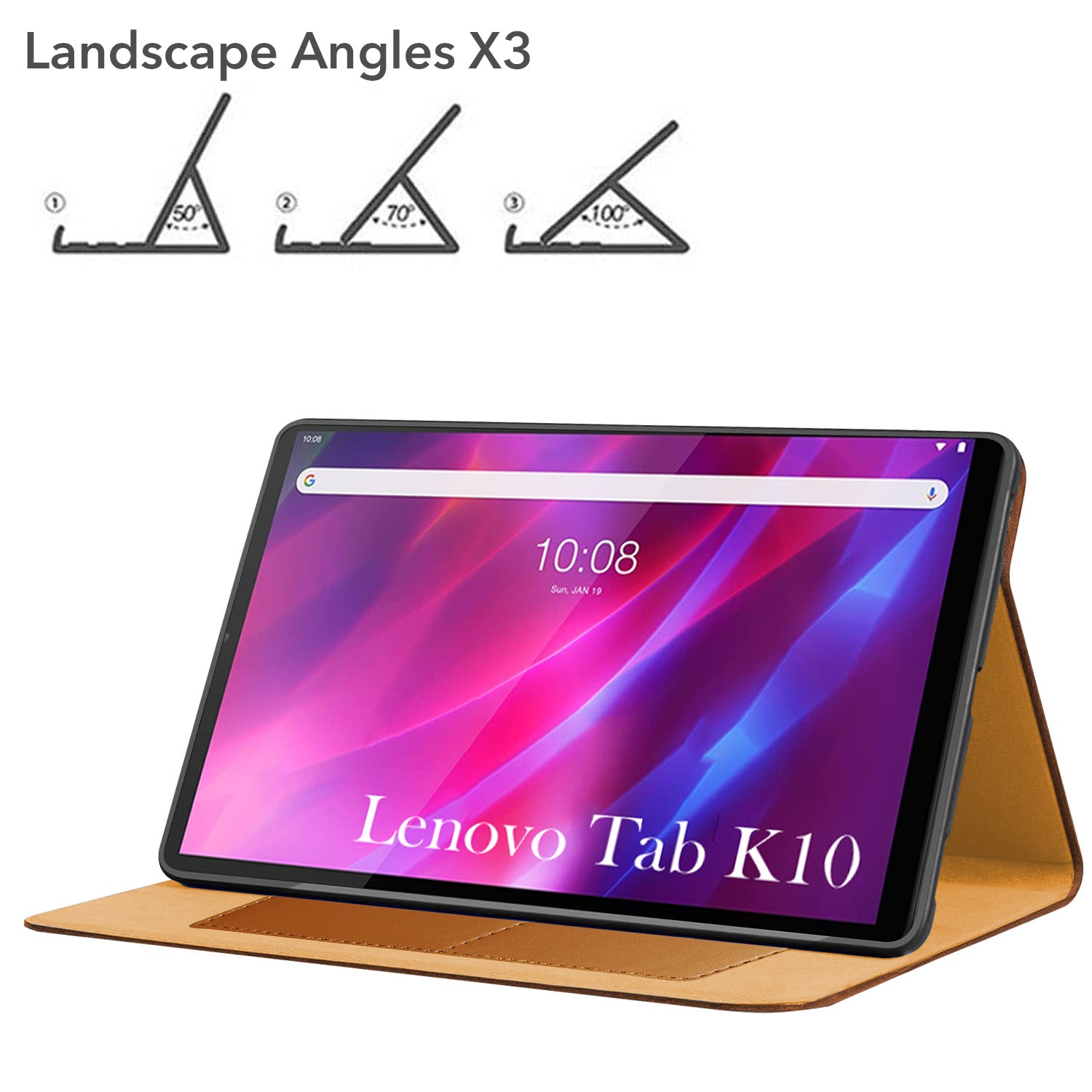 For Flip Cover Folio Cover Lenovo Tab K10 (TB-X6C6F, TB-X6C6X) 10 Inch (PU Leather | Multi-Angle Smart Stand | Card Storage Slots | Silicone Back Pouch)