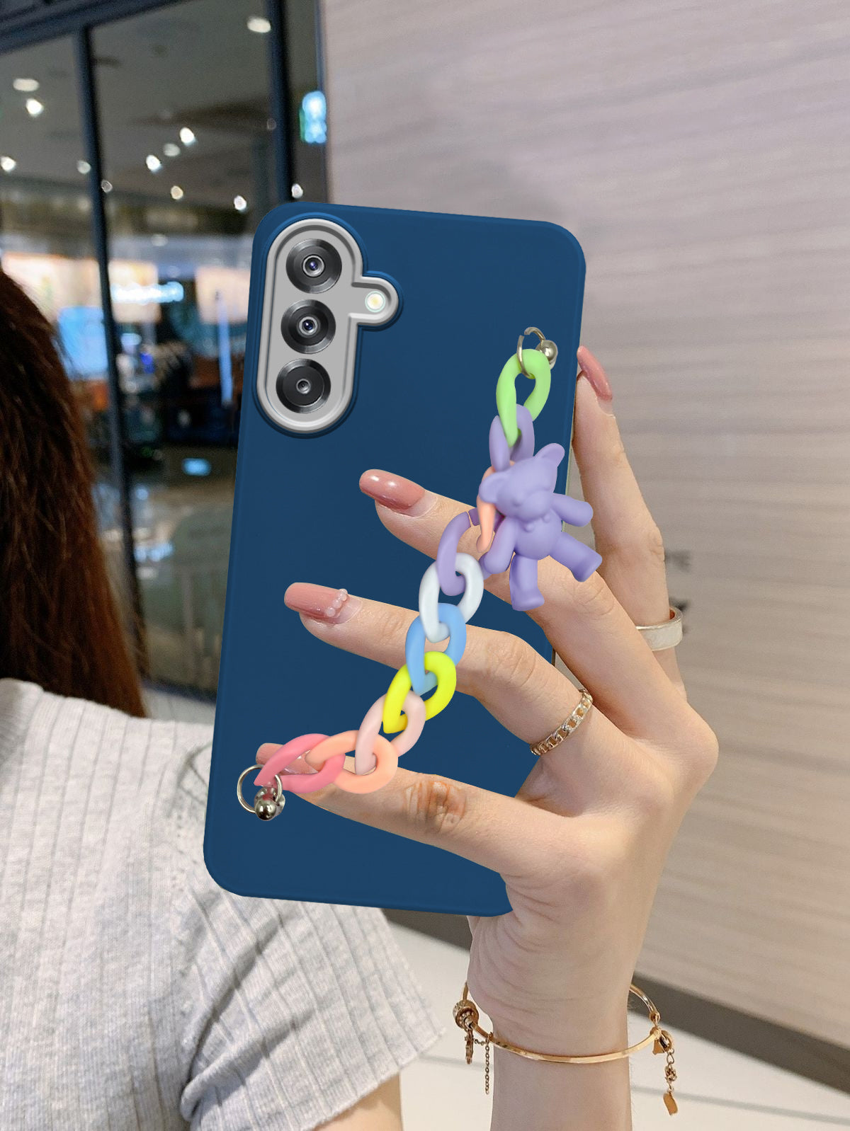 For Samsung Galaxy A26 5G Back Cover Case Silicone (Matte Finish |Wrist Hanging Chain | Teddy Bracelet Charms | Full Camera Protection)