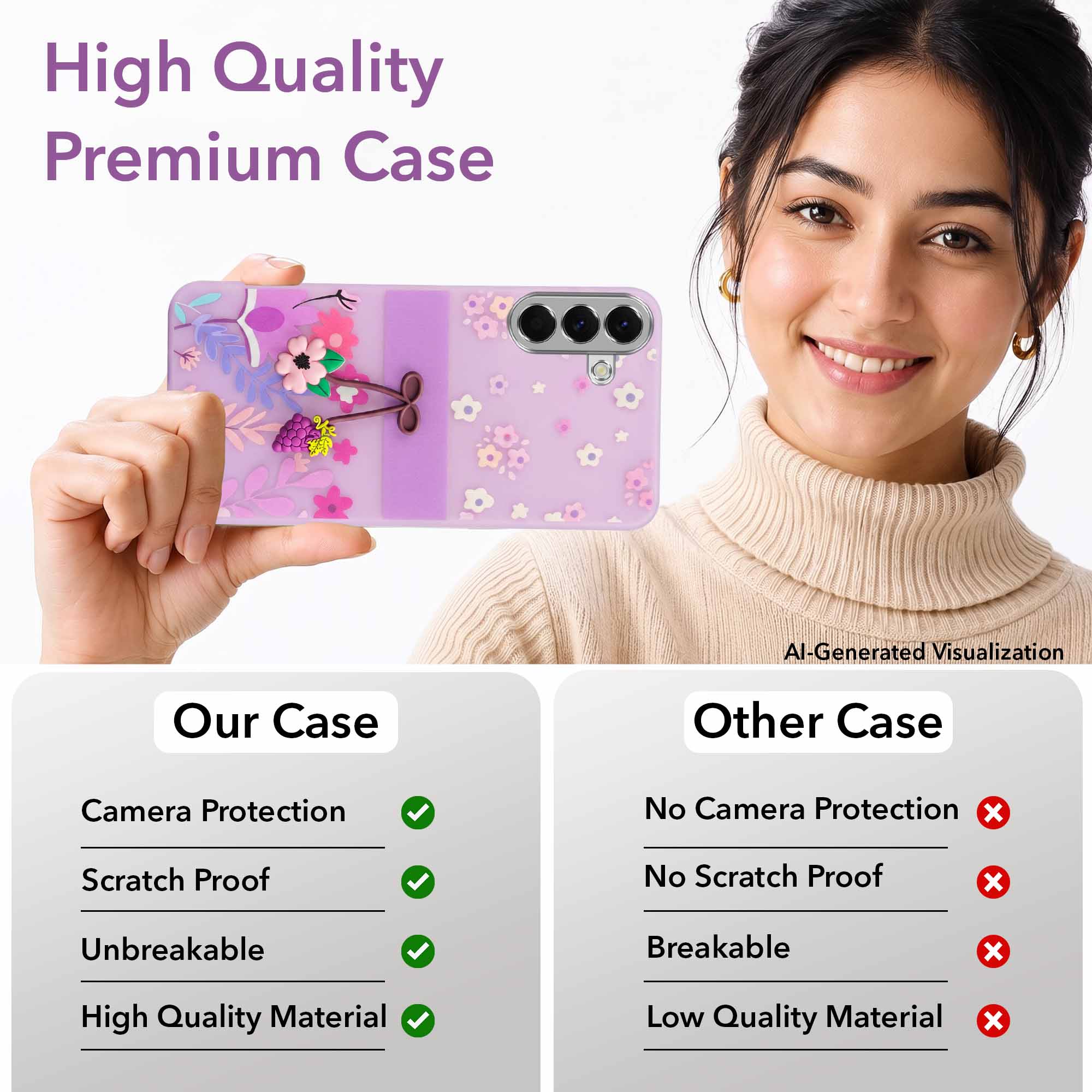 For Samsung Galaxy A56 Back Cover Case (3D Cute Cartoons | Hard Back Side Soft | Matte Premium Finish | HD Printing)
