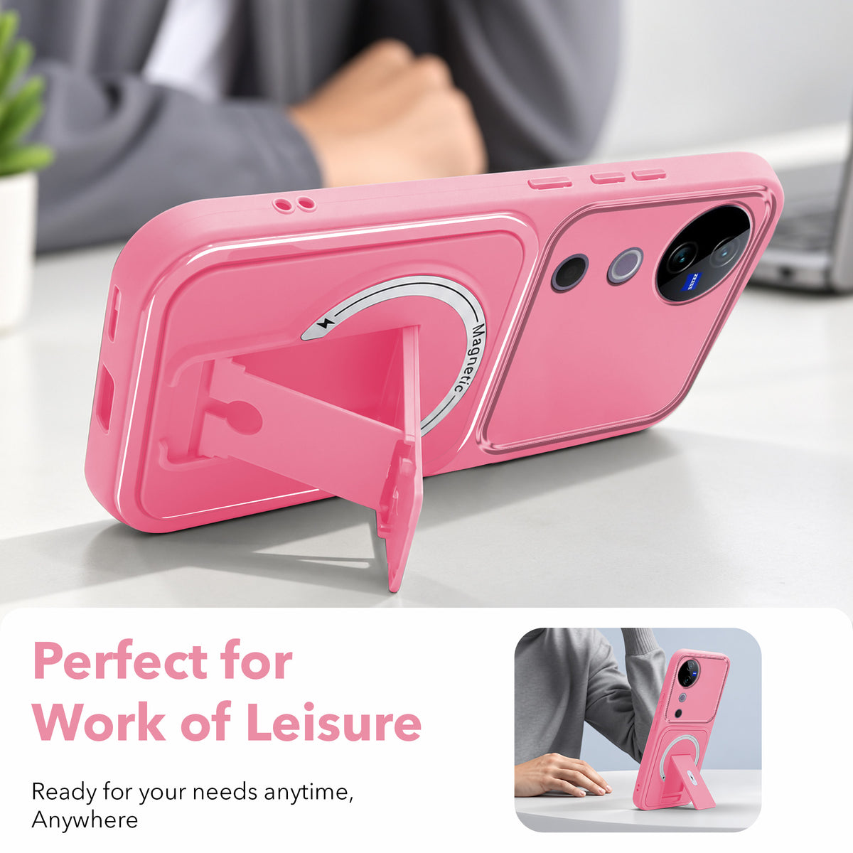 For Vivo V40 | Vivo V40 Pro 5G Back Case Cover Metallic (Hybrid Armor Kickstand | MagSafe Compatible | Camera Protection Shockproof)