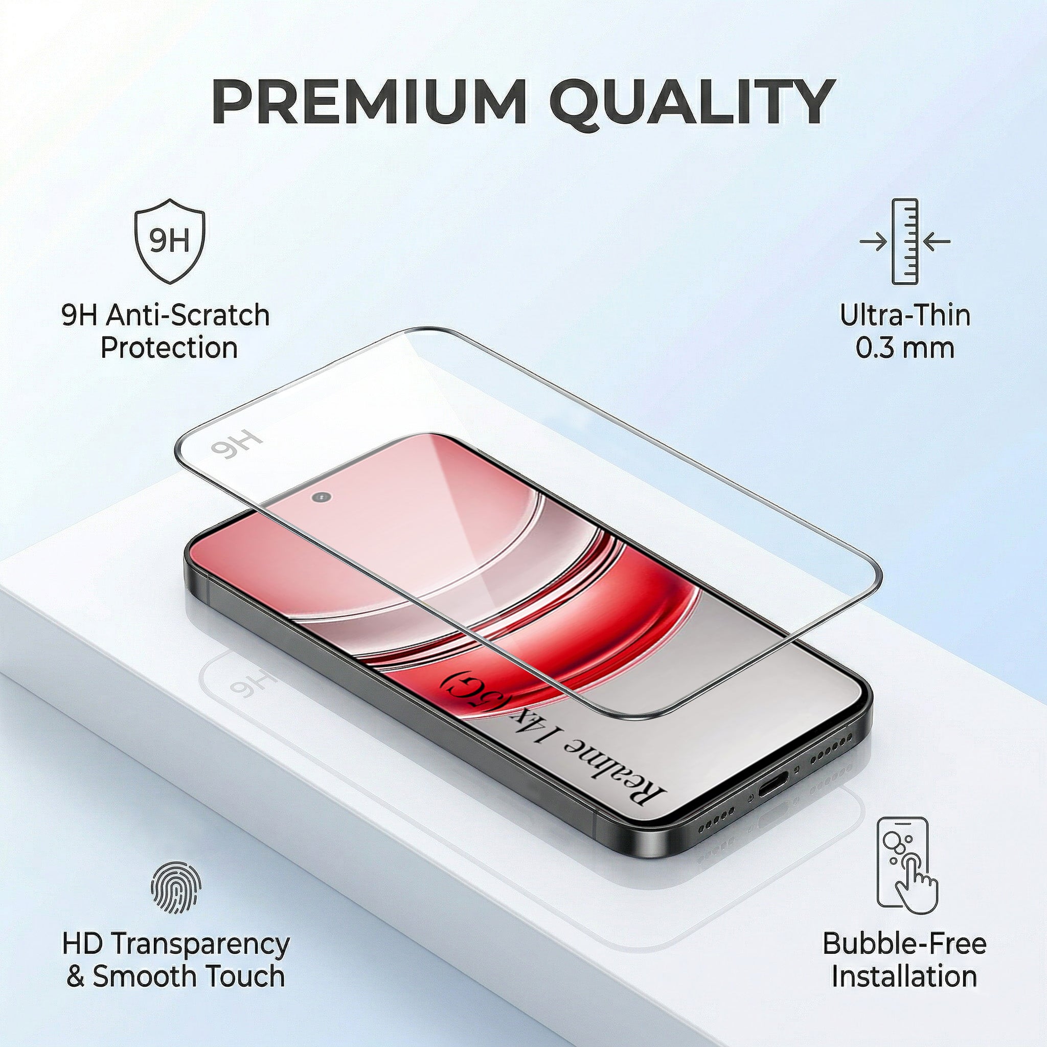 For Realme 14X Combo with Back Cover and 9H Tempered Glass (Lifetime Anti-Yellow | Sleek Hard Crystal | Oleophobic Coating Screen Glass)