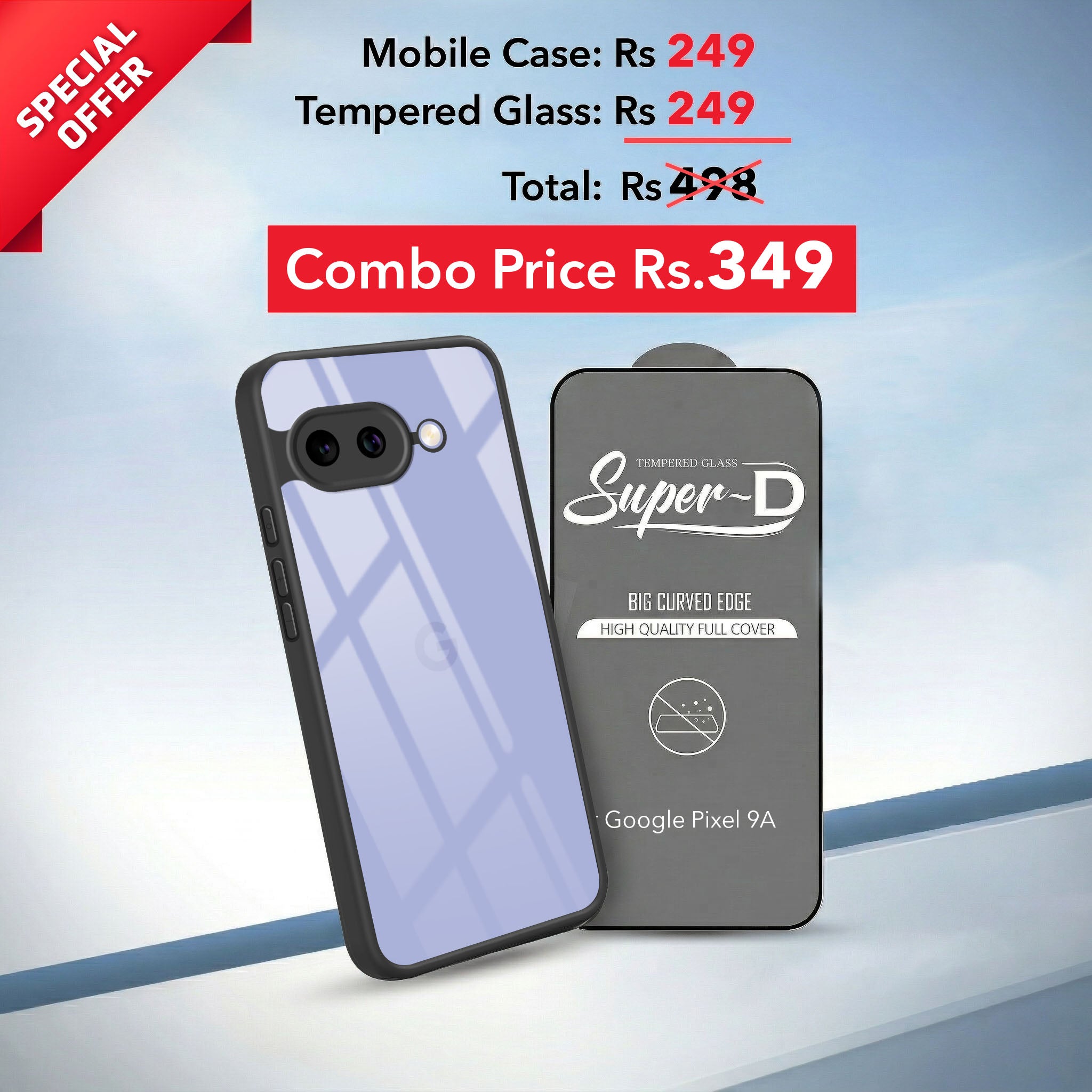 For Google Pixel 9A Combo with Back Cover and 9H Tempered Glass (Lifetime Anti-Yellow | Crystal Clear Shockproof | Oleophobic Coating Screen Glass)