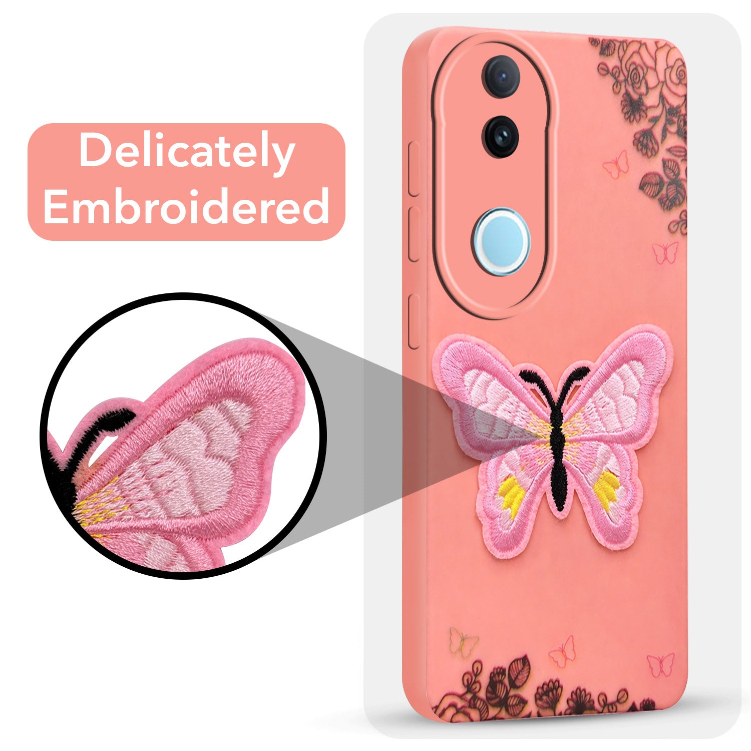 For Vivo iQOO Z10R Back Cover Case (Soft Butterfly Embroidery | Women Teen Girls | Camera Protection| Matte Silicone)