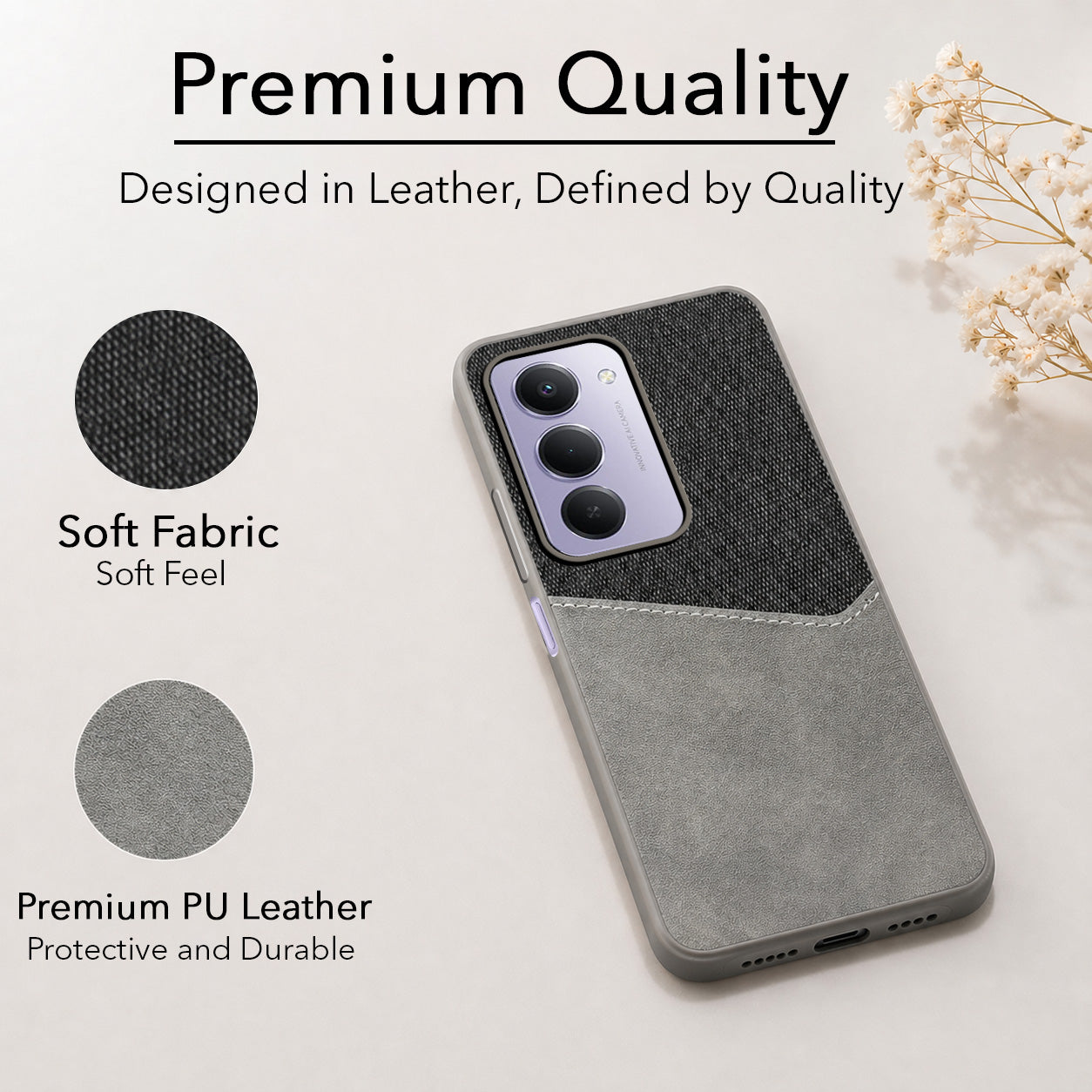For Redmi 15 Back Cover Case (Dual PU Leather Stitch | Professional Minimalist | Soft and Flexible)