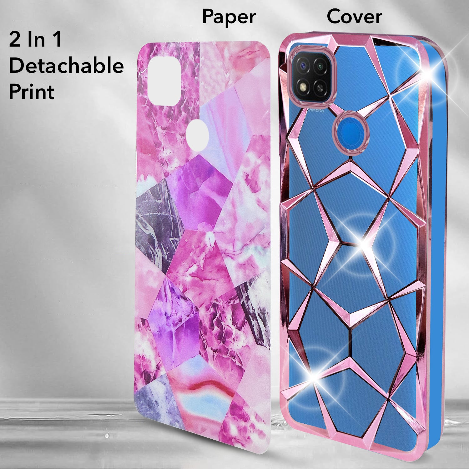 For Redmi 9C Back Cover Case (Dual Design Glitter Sparkle and Detachable Diamond Print Case | Soft and Flexible)