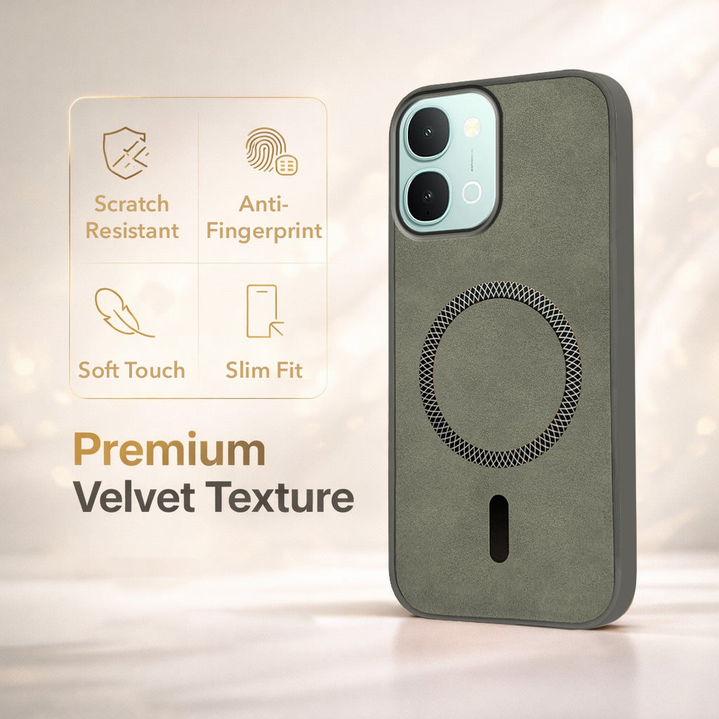 For Vivo iQOO Z11x 5G Back Cover Case Leather Finish (MagSafe Compatible Wireless Charging | Soft Touch | Camera Bump Protection)