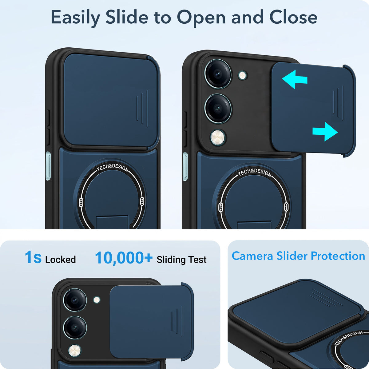 For Vivo Y19 | Vivo Y19e | Vivo T4 Lite Back Case Cover Metallic (Hybrid Armor Kickstand | Sliding Shutter Camera Protection | MagSafe Compatible)
