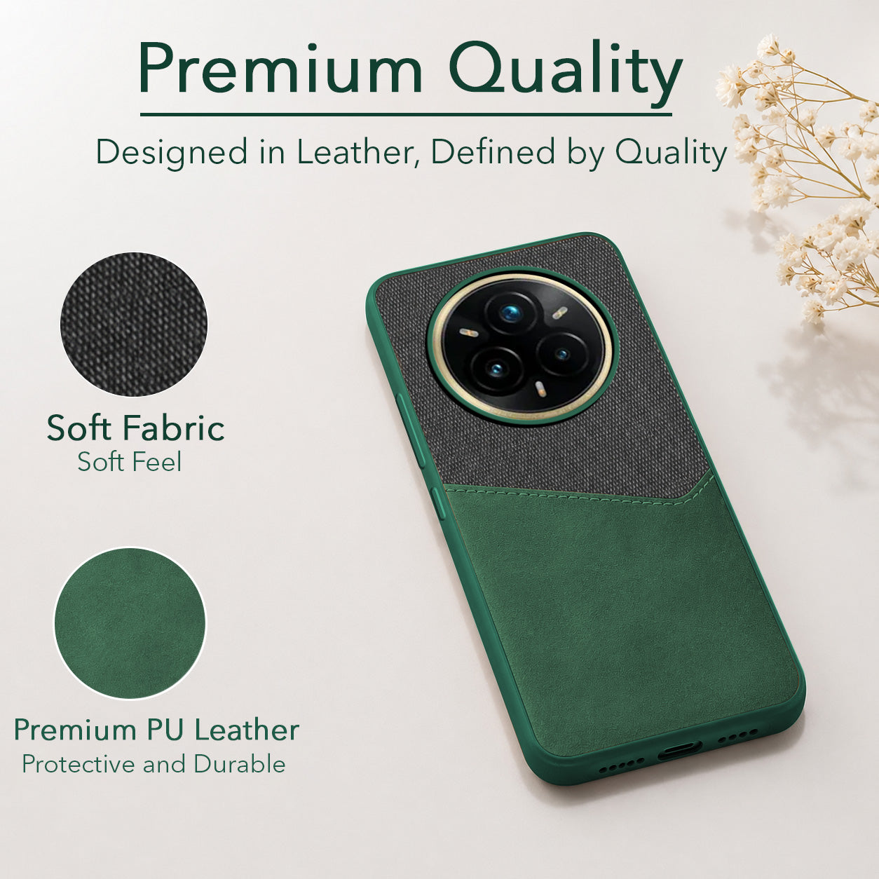 For Realme 14 Pro Plus Back Cover Case (Dual PU Leather Stitch | Professional Minimalist | Soft and Flexible)