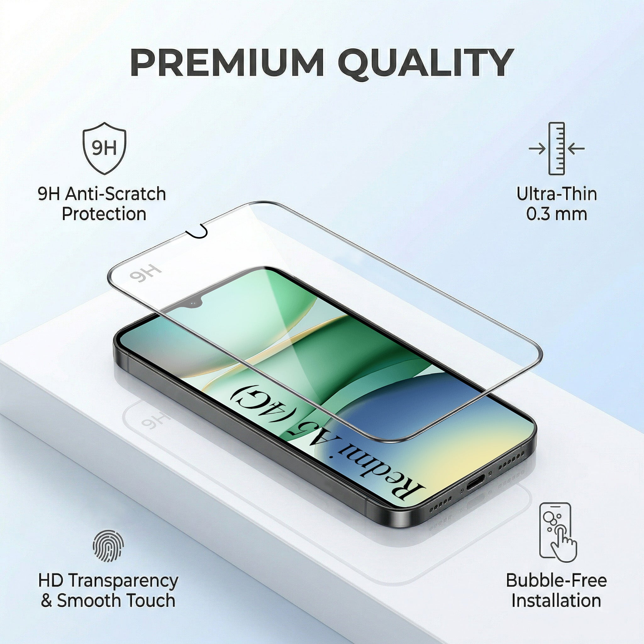 For Redmi A5 4G Combo with Back Cover and 9H Tempered Glass (Liquid Silicone | Camera Protection | Oleophobic Coating Screen Glass)