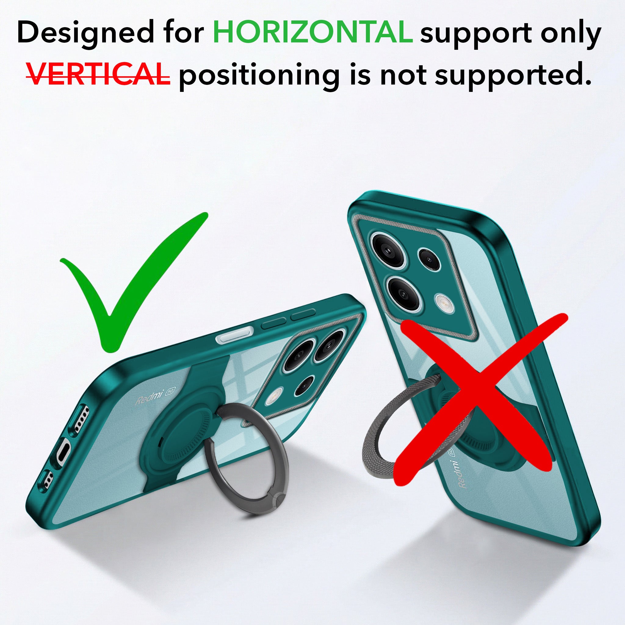 For Xiaomi Redmi Note 13 5G Back Cover Case with stand (Built-in Ring Holder Kickstand | Lifetime Anti Yellow | Camera Protection)