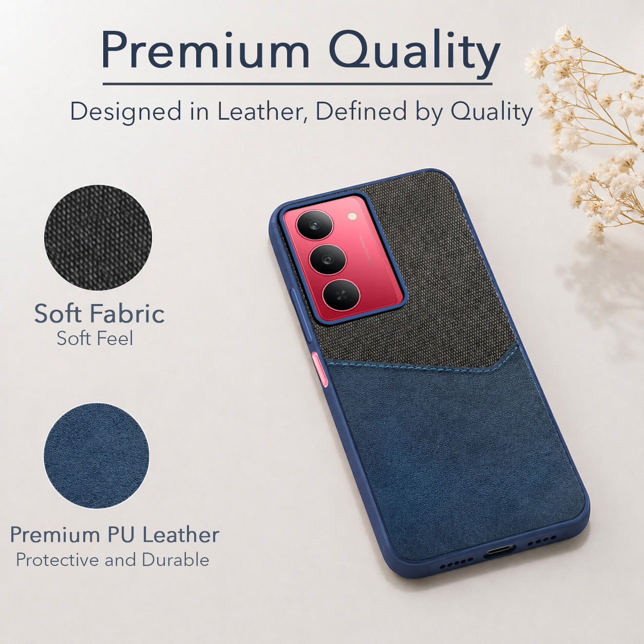 For Realme 14X Back Cover Case (Dual PU Leather Stitch | Professional Minimalist | Soft and Flexible)