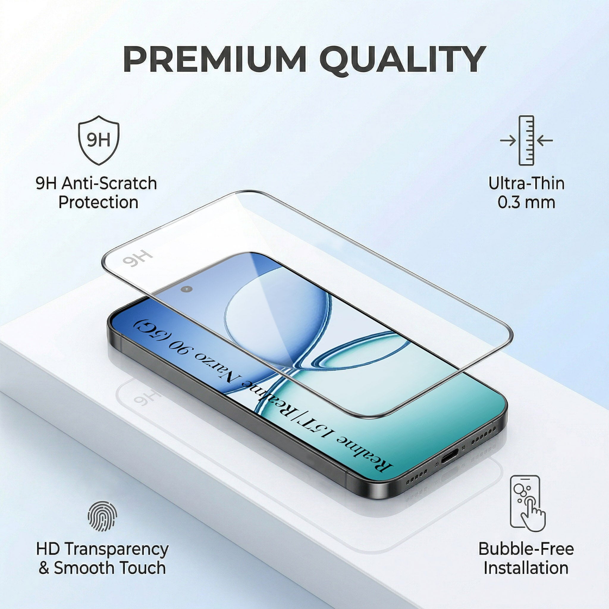 For Realme 15T | Realme Narzo 90 Combo with Back Cover and 9H Tempered Glass (Liquid Silicone | Camera Protection | Oleophobic Coating Screen Glass)
