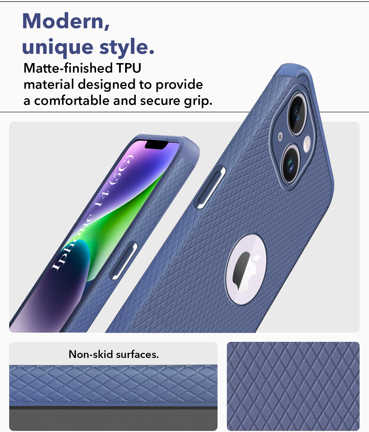 For Apple iPhone 14 Back Cover Case Liquid Silicone (Camera Protection | Side Grip Texture | Soft and Flexible)