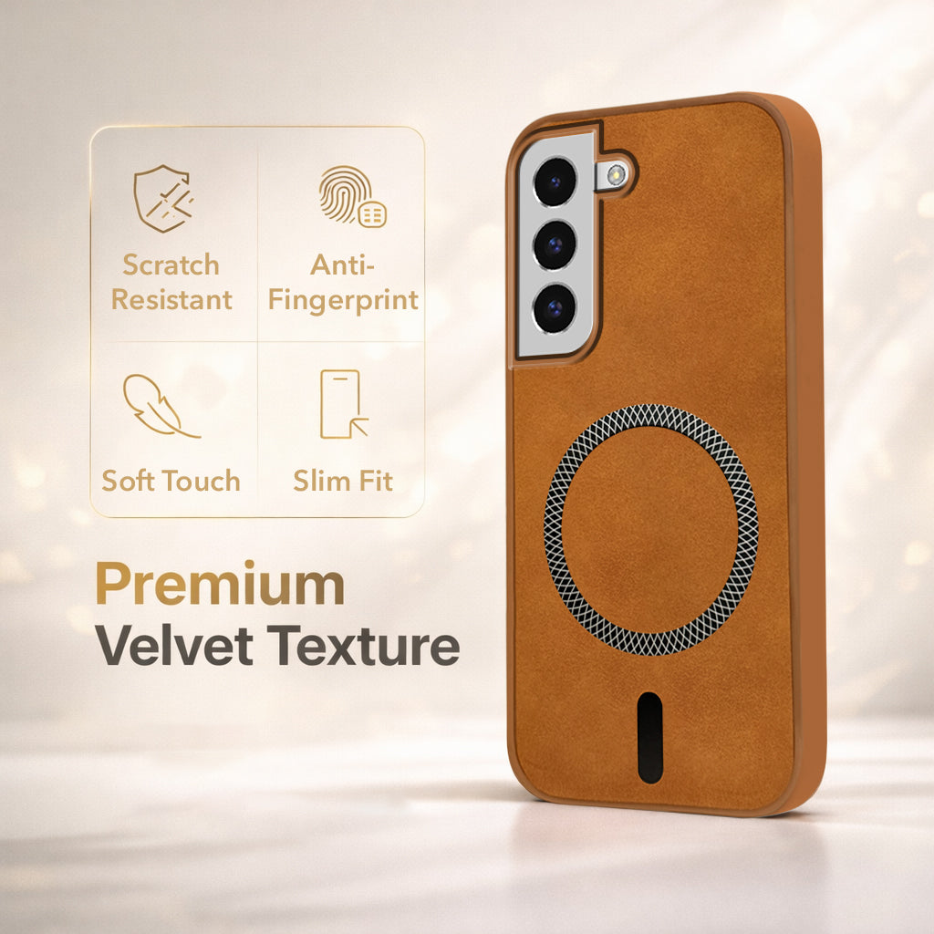 For Samsung Galaxy S22 Back Cover Case Leather Finish (MagSafe Compatible Wireless Charging | Soft Touch | Camera Bump Protection)