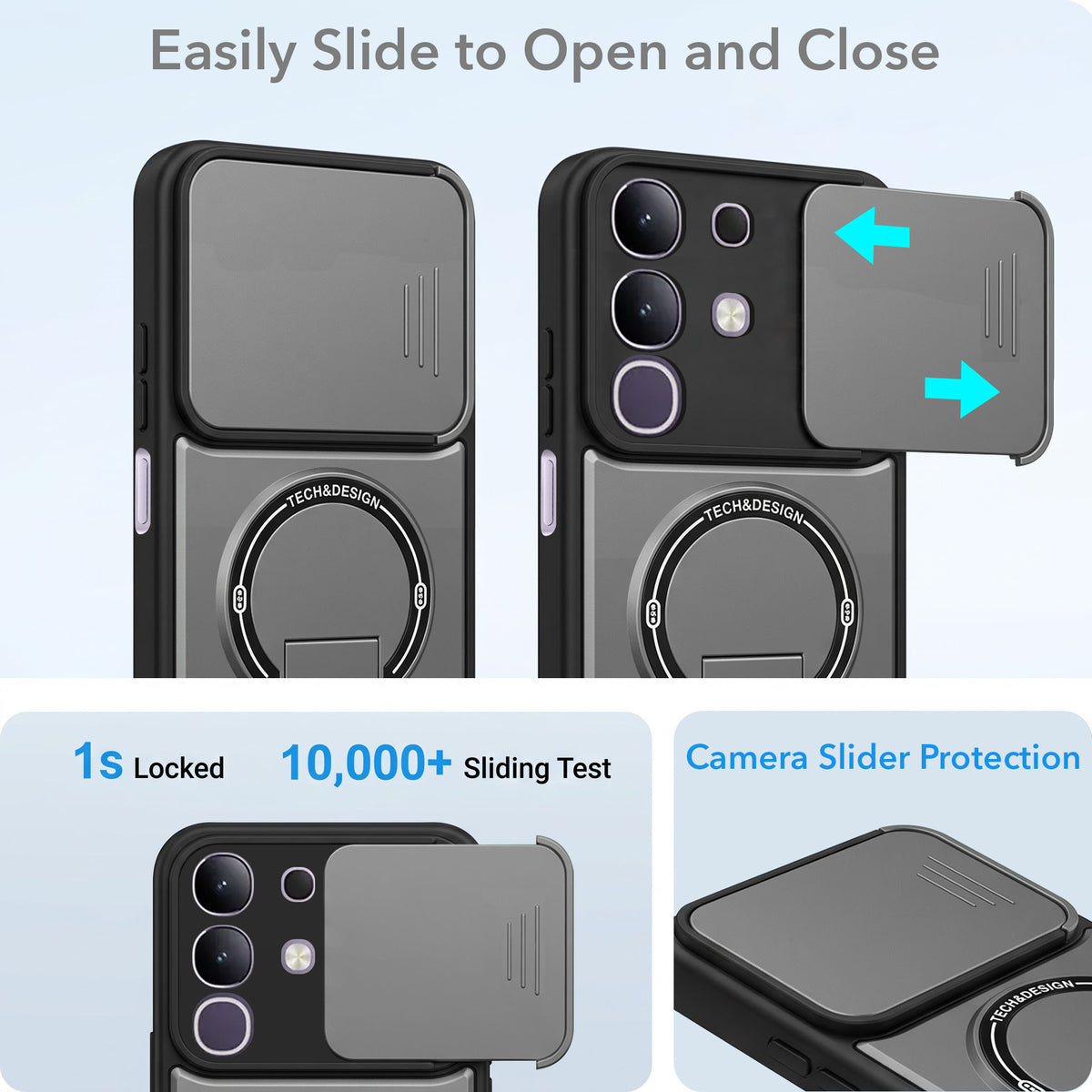 For Vivo T4x | Vivo Y31 Pro Back Case Cover Metallic (Hybrid Armor Kickstand | Sliding Shutter Camera Protection | MagSafe Compatible)