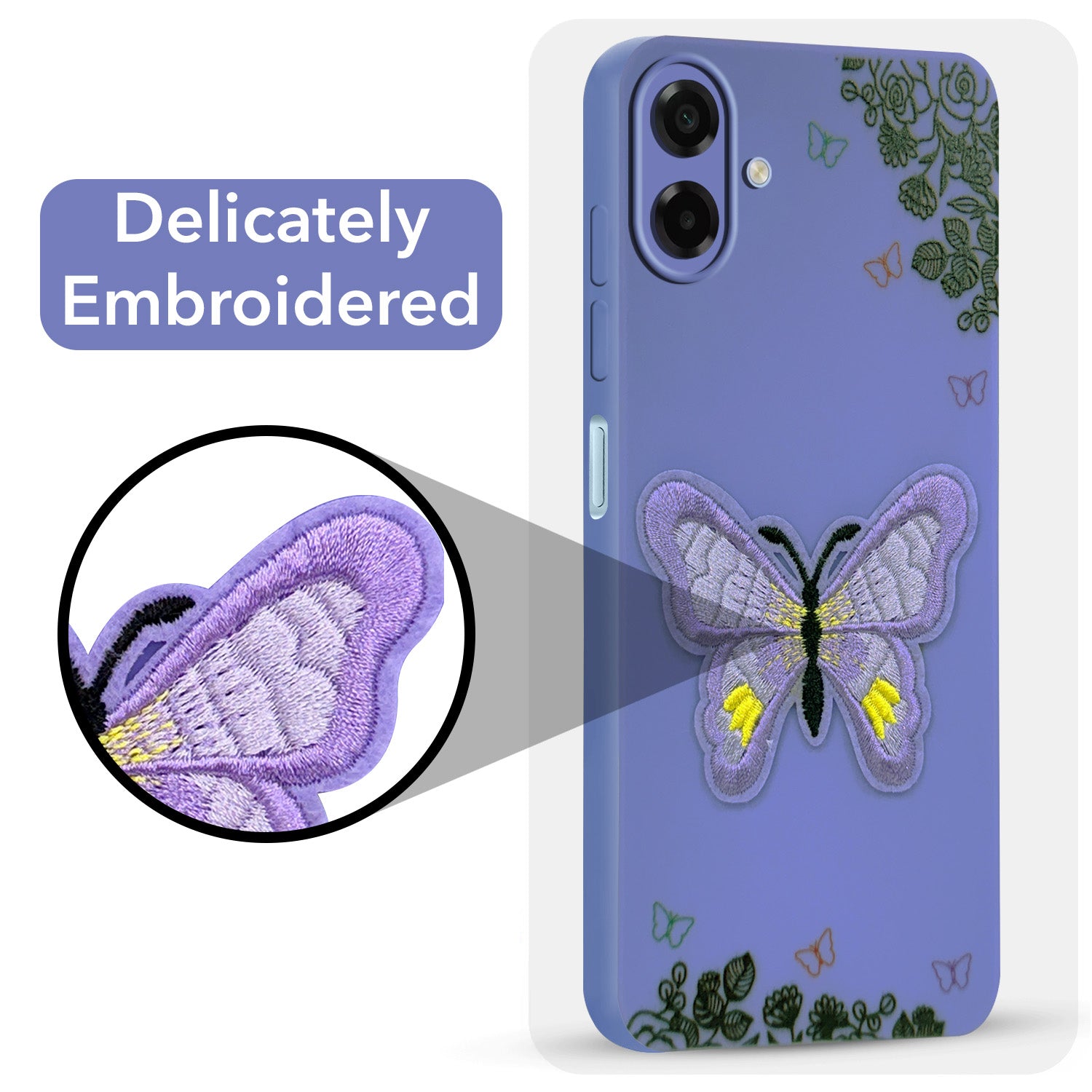For Samsung Galaxy A07 5G | F70e 5G Back Cover Case (Soft Butterfly Embroidery | Women Teen Girls | Camera Protection| Matte Silicone)
