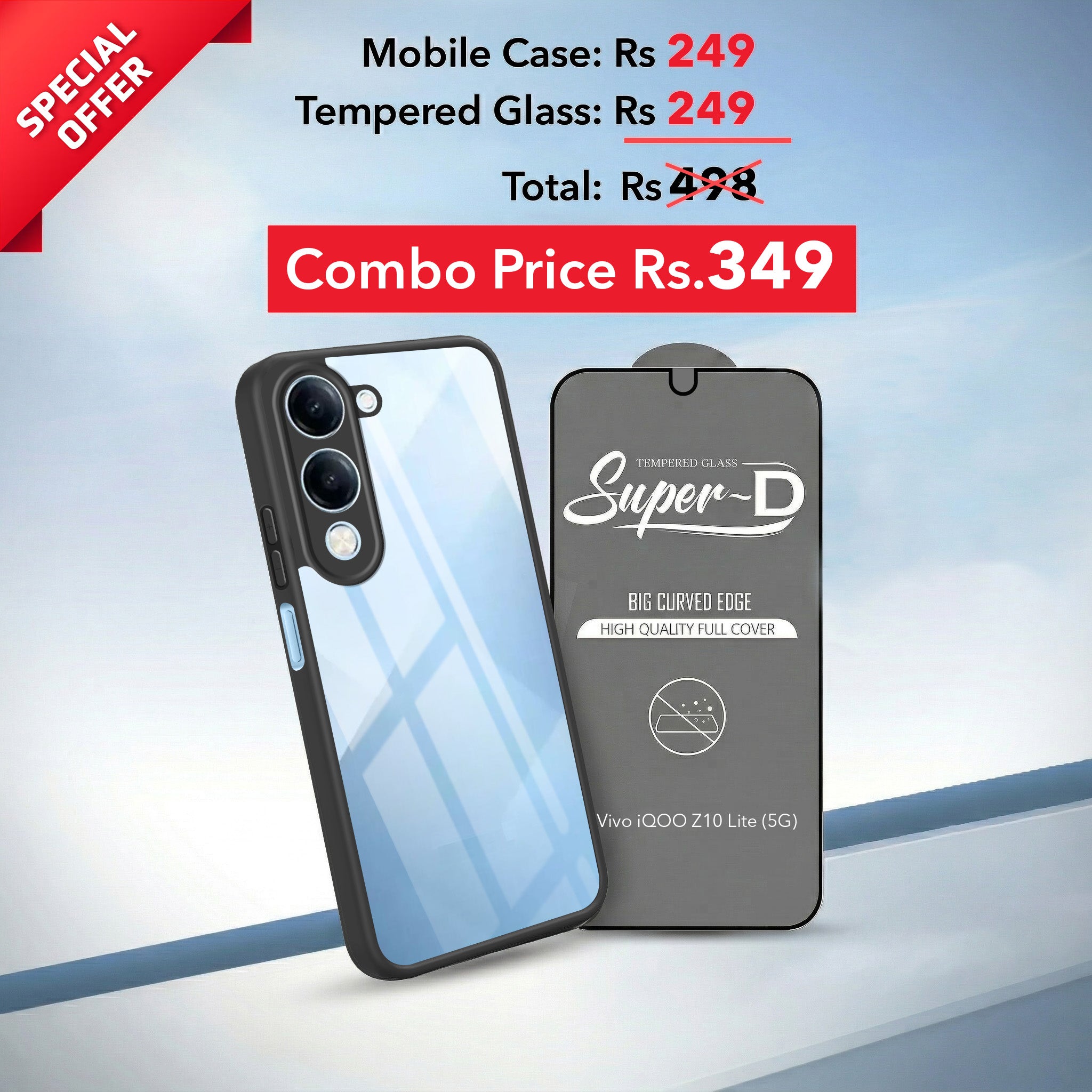 For Vivo iQOO Z10 Lite Combo with Back Cover and 9H Tempered Glass (Lifetime Anti-Yellow | Crystal Clear Shockproof | Oleophobic Coating Screen Glass)