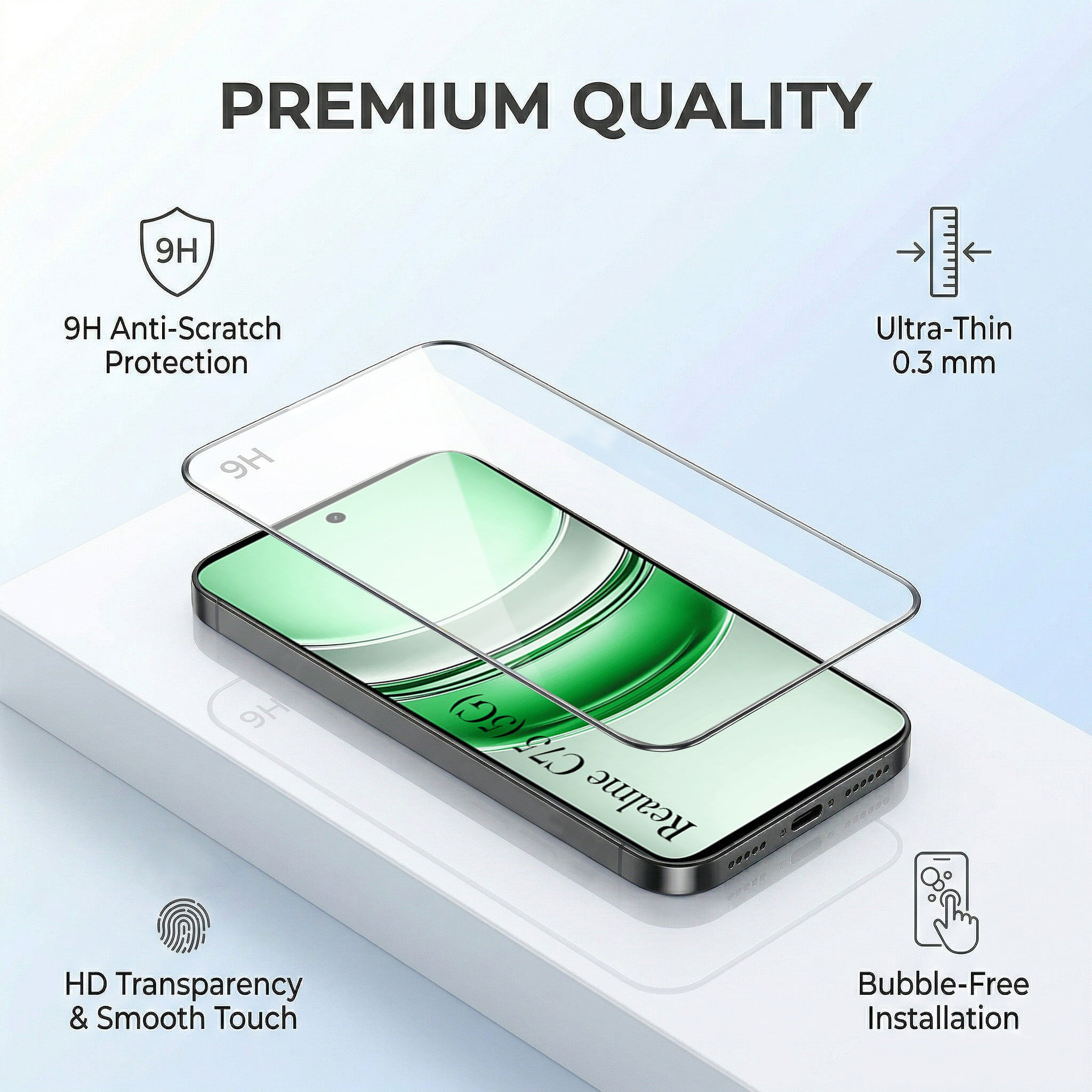 For Realme C75 5G Combo with Back Cover and 9H Tempered Glass (Lifetime Anti-Yellow | Sleek Hard Crystal | Oleophobic Coating Screen Glass)