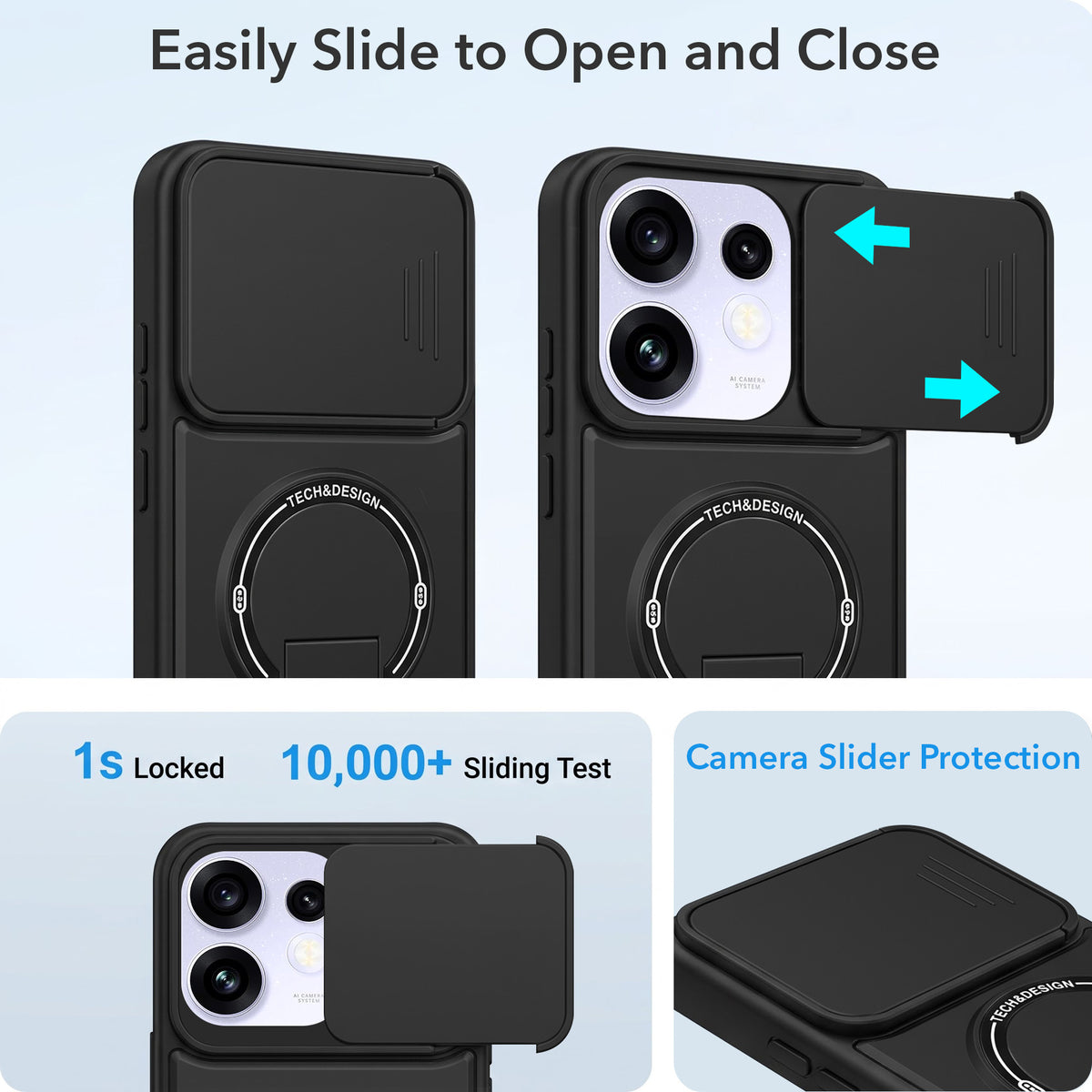 For Oppo Reno 16 Power Back Case Cover Metallic (Hybrid Armor Kickstand | Sliding Shutter Camera Protection | MagSafe Compatible)