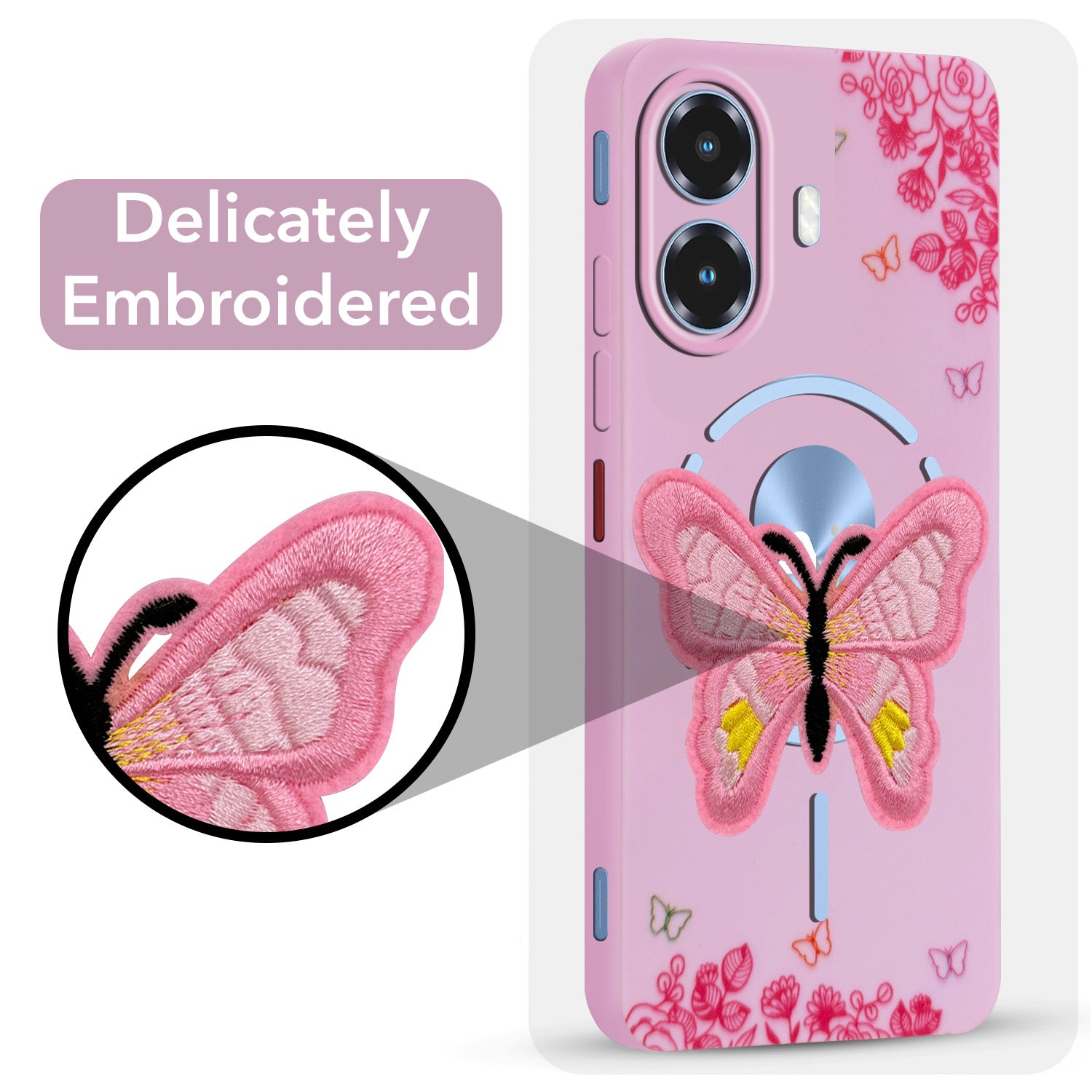For Ai+ Nova 2 Ultra 5G Back Cover Case (Soft Butterfly Embroidery | Women Teen Girls | Camera Protection| Matte Silicone)